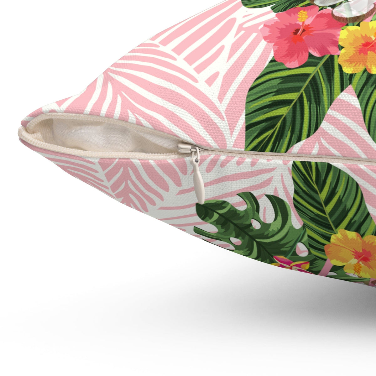 50's Pink Flamingo, Retro Summer Tropical Pink, White, Mid Century Modern Square Pillow Home Decor