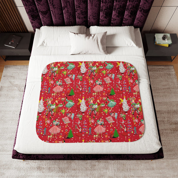 Mid Century Modern Christmas Cards, Kitschy 50's Red, Holiday Gift That Keeps On Giving Christmas Blanket Sherpa Blanket