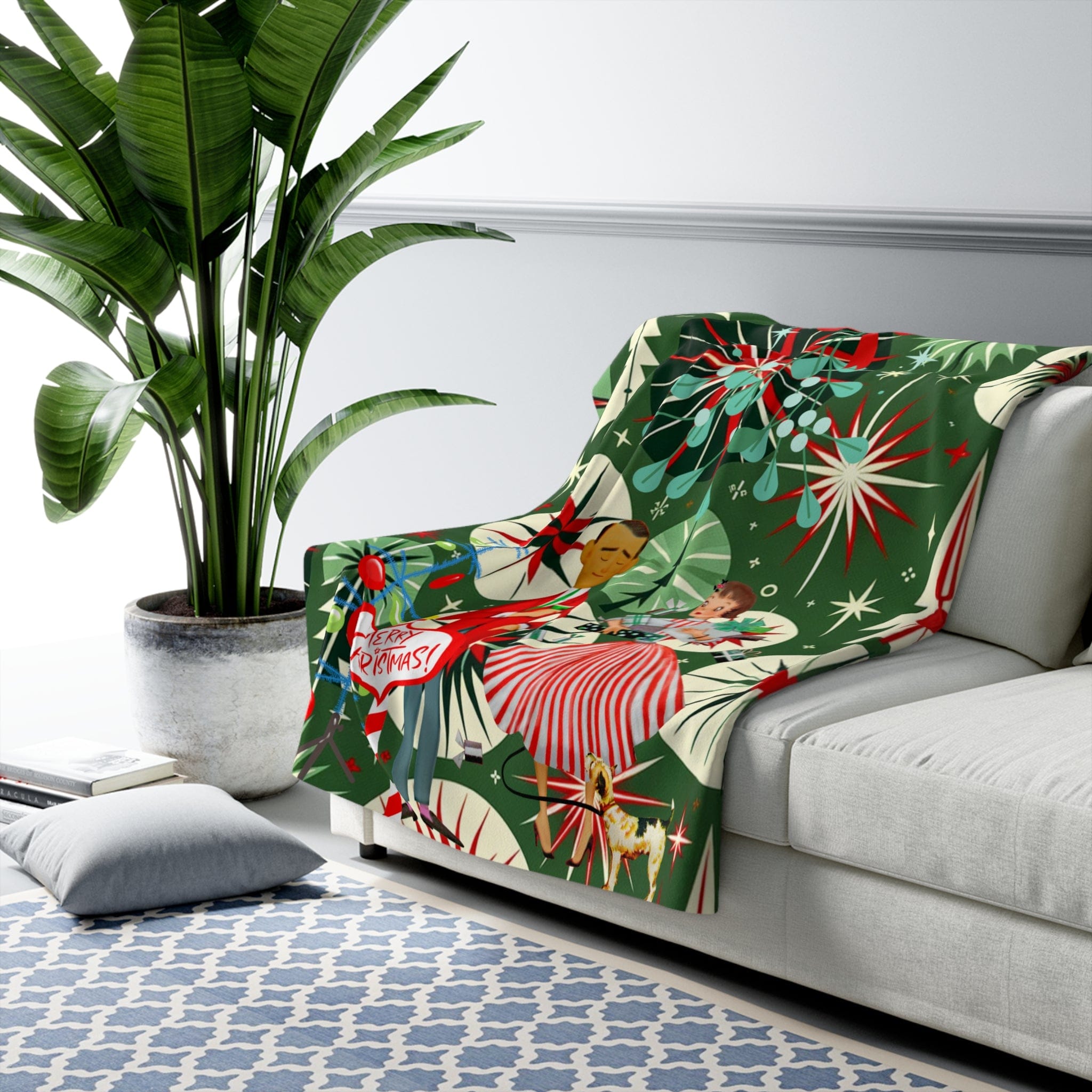 Mid Century Modern Christmas Blanket, Retro Kitsch 50&