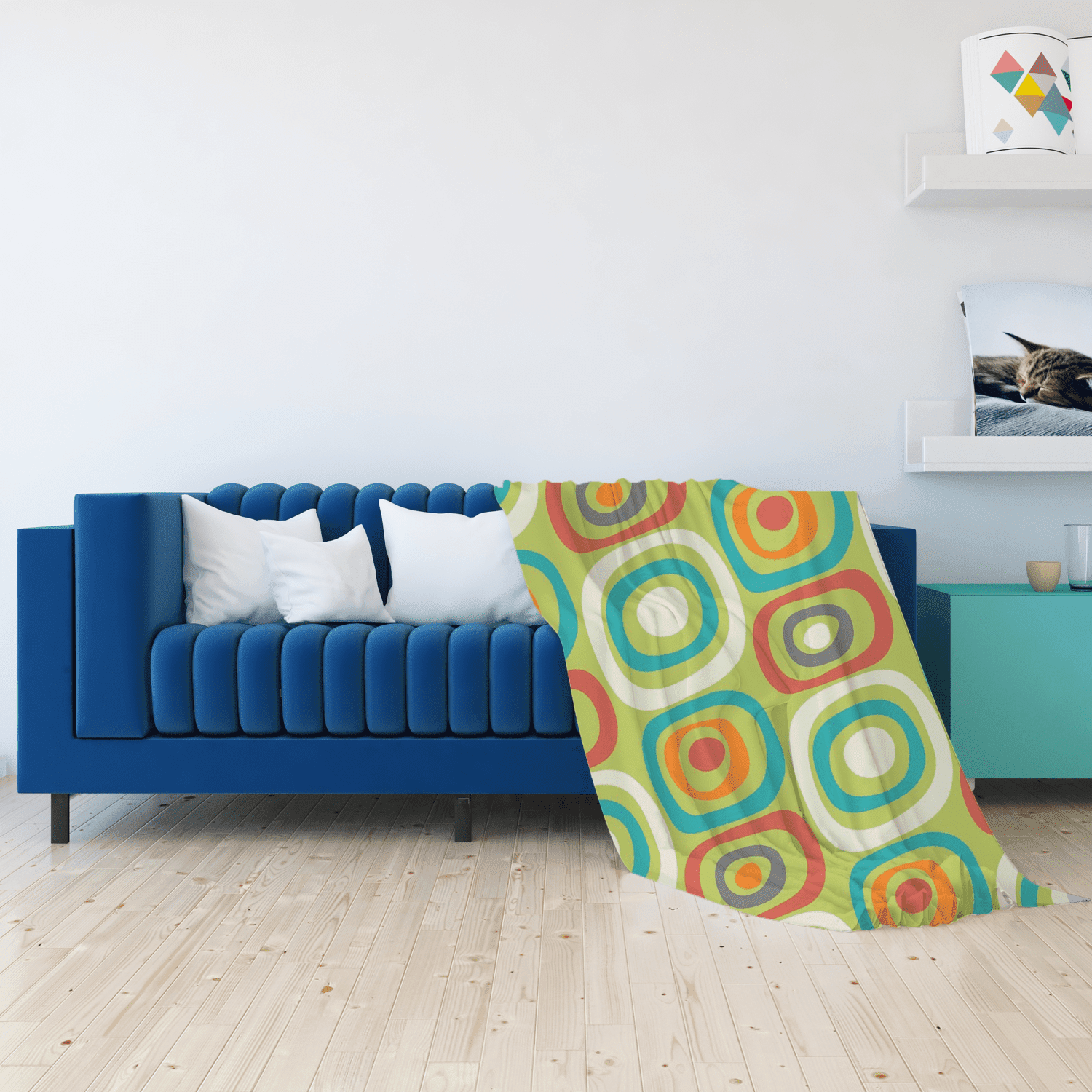 Mid Century Modern, Geometric Mod Green, Orange, Teal, Funky Fun Minky Blanket Blankets 50" x 60"