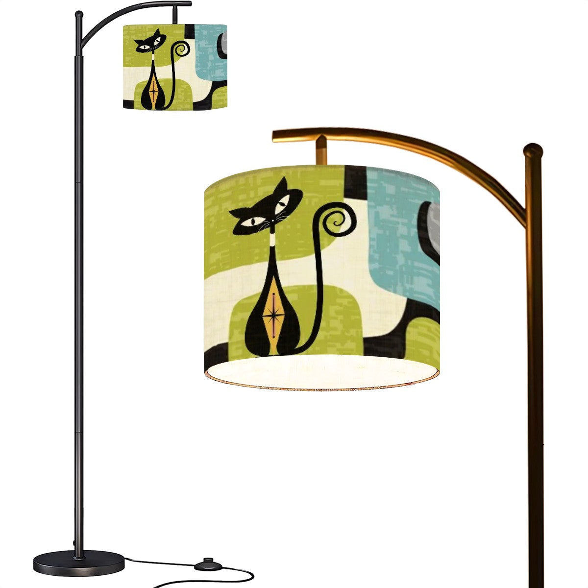 Mid Century Modern Atomic Cat, Mod Geometric Pattern Cool Fun Arc Floor Lighting - Mid Century Modern Gal