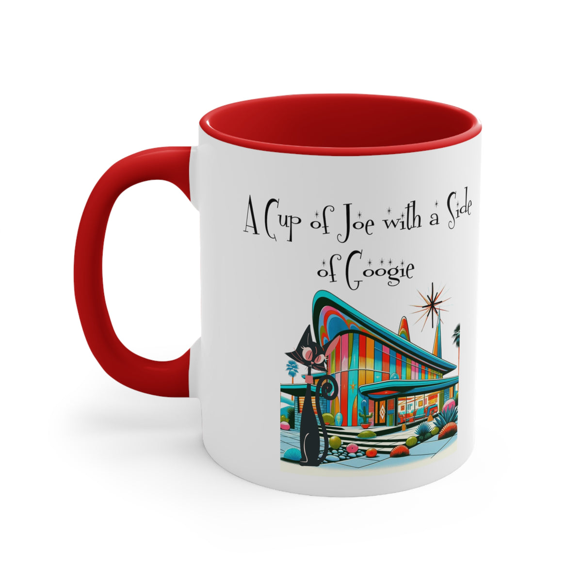 Mid Century Modern Drinkware, Atomic Cat Coffee Mug, Googie Designed, Mid Mod Coffee Lover Gifts - Mid Century Modern Gal