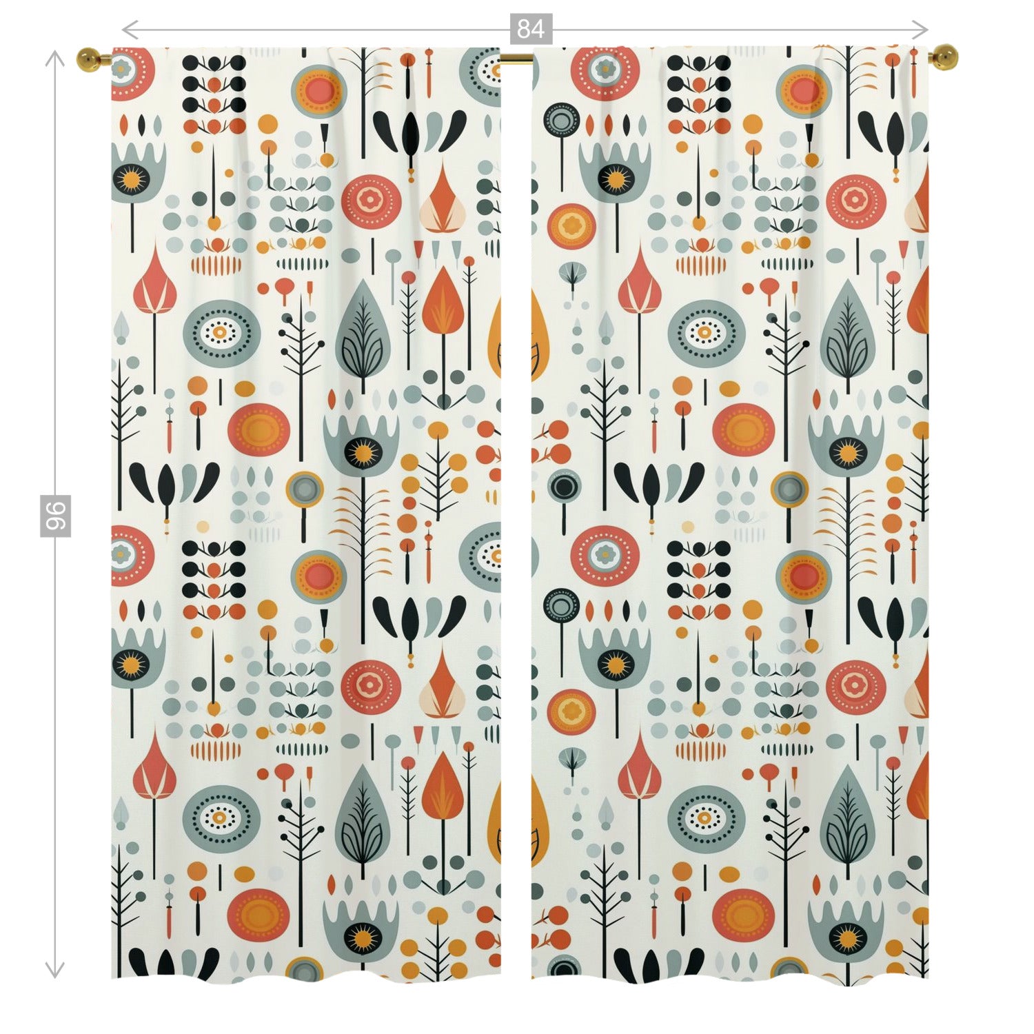 Mid Century Modern Scandinavian Floral, Mod Retro Opaque Window Curtains - Mid Century Modern Gal