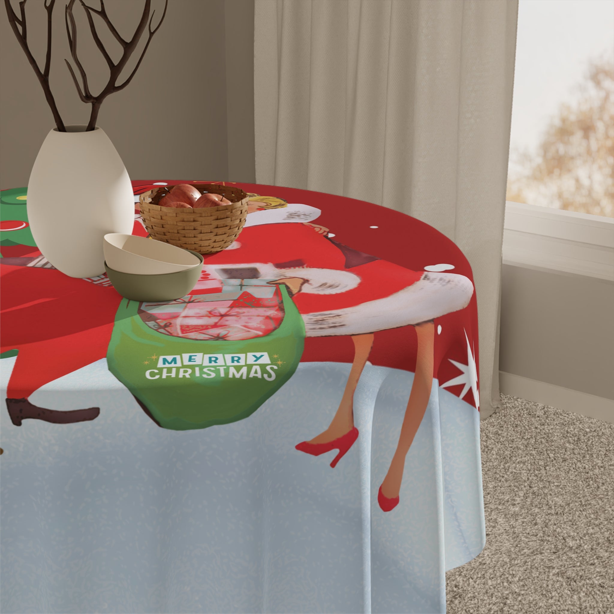 Christmas Tablecloth - "All I Want for Christmas is You" Holiday Festive Decor - Mid Century Modern Gal