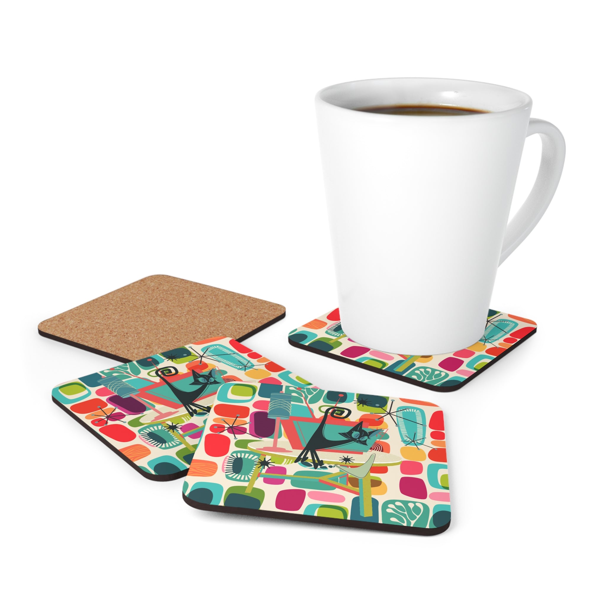 Mid Century Modern Amoeba Pattern, MCM Retro Party Corkwood Coaster Set - Mid Century Modern Gal