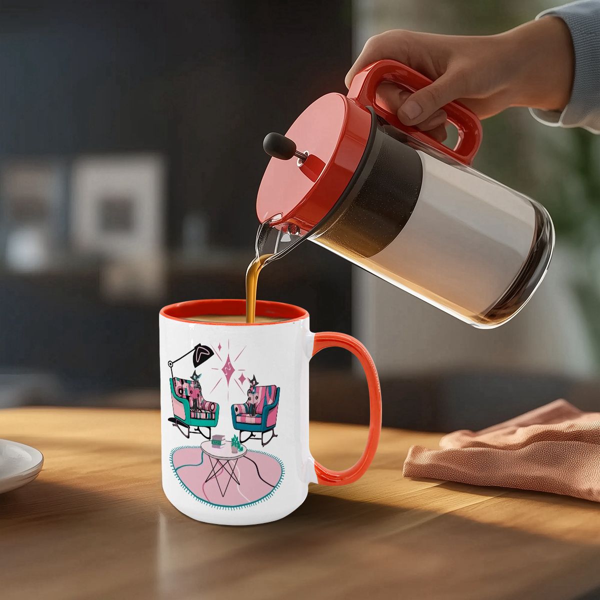 Atomic Reading Cats, Kitschy Mid Century Modern Large Colorful Mug (15oz)