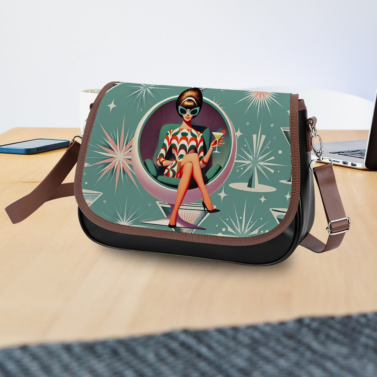 Mid Mod 60s Gal, Atomic Martini Kitschy Fun Retro Shoulder, Crossbody Bag - Mid Century Modern Gal