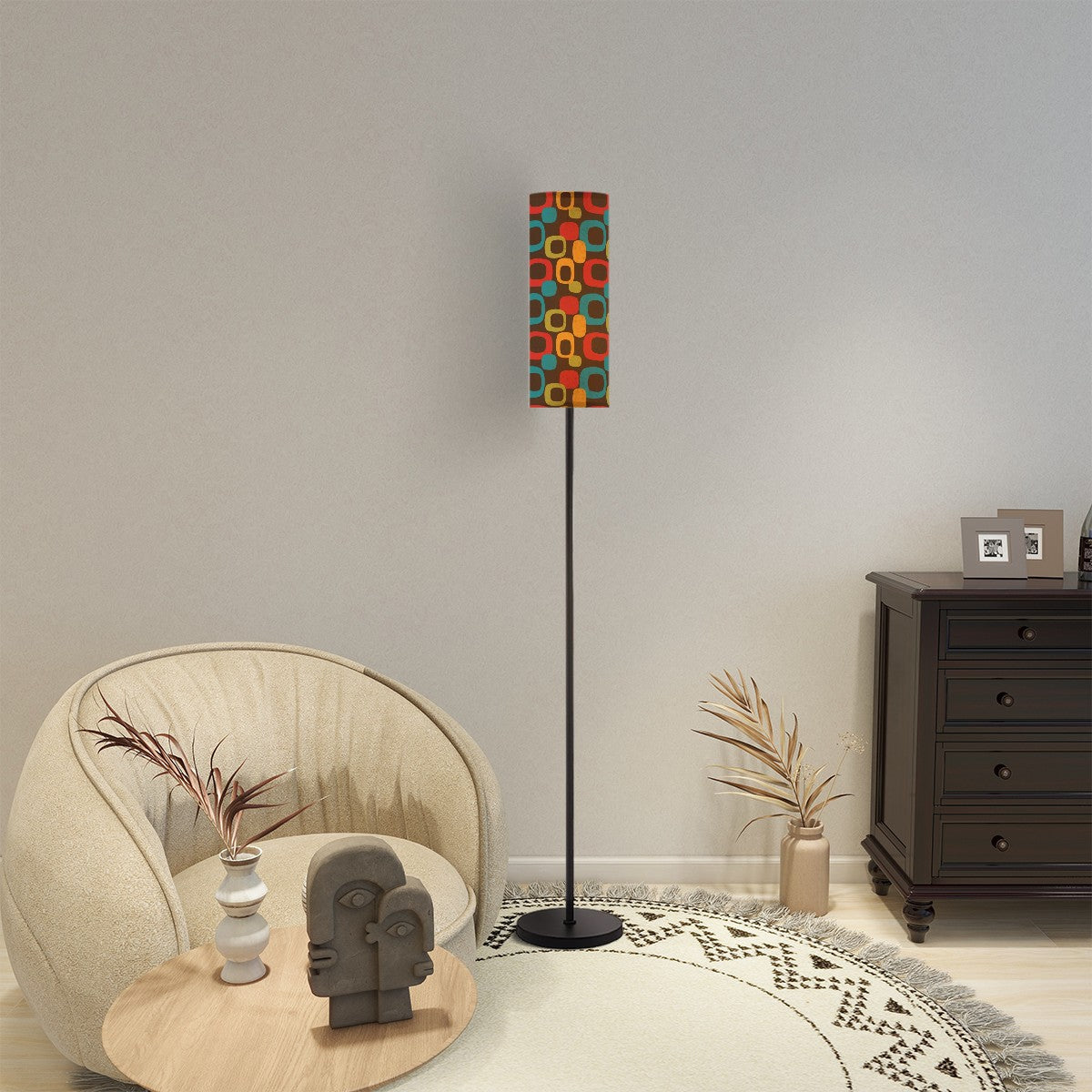 Mid Century Modern Brown Groovy Geometric Desig Slim Floor Lamp - Mid Century Modern Gal