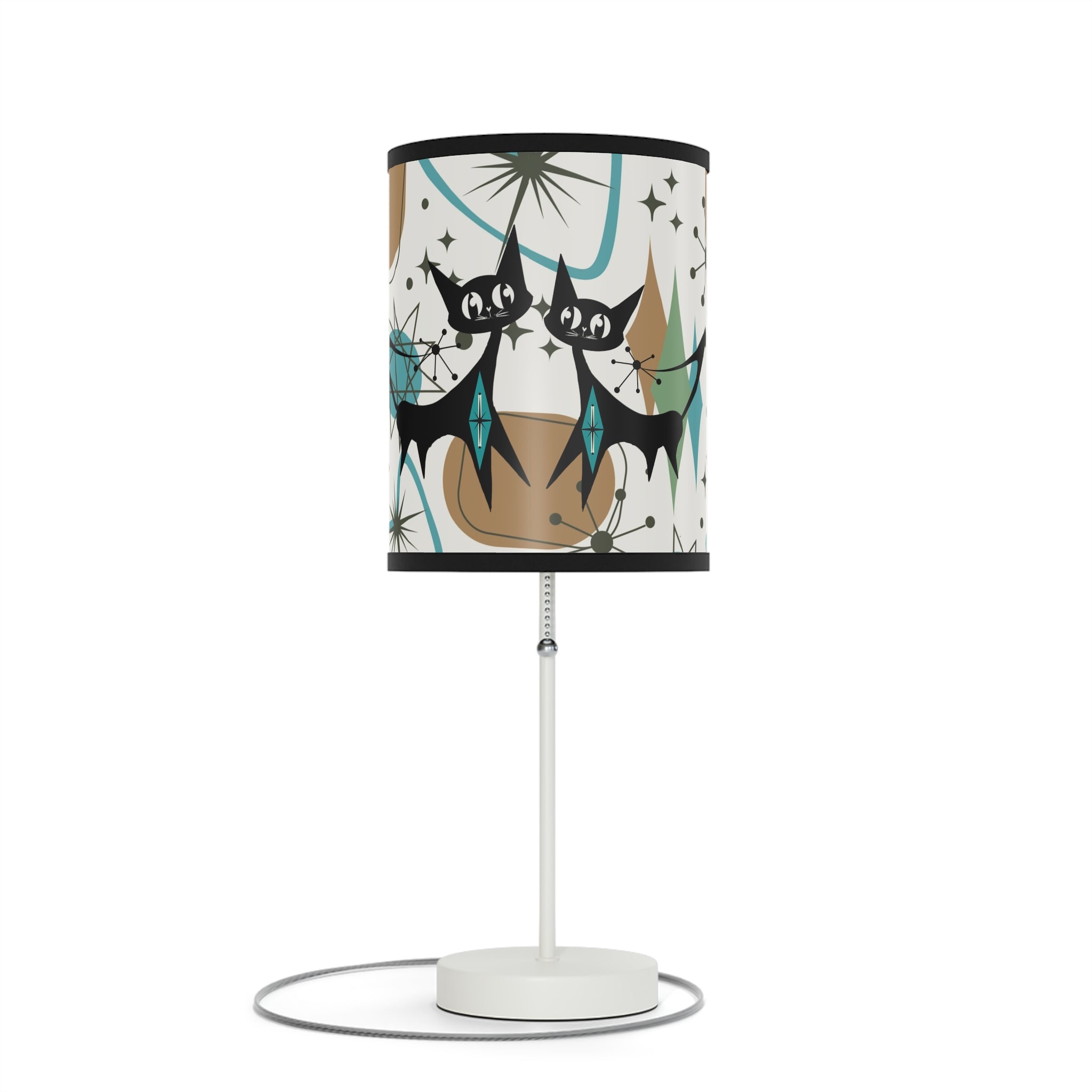 Mid Century Modern Table Lamp, Atomic Kitschy Cats, Starbursts Boomerang Themed Table Lamp - Mid Century Modern Gal