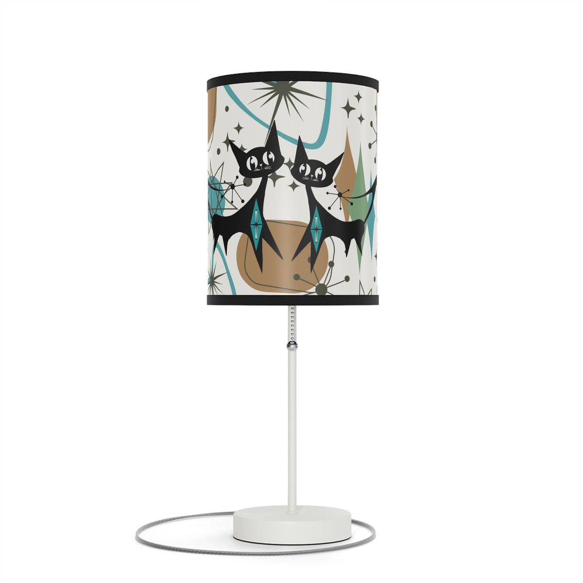 Mid Century Modern Table Lamp, Atomic Kitschy Cats, Starbursts Boomerang Themed Table Lamp - Mid Century Modern Gal