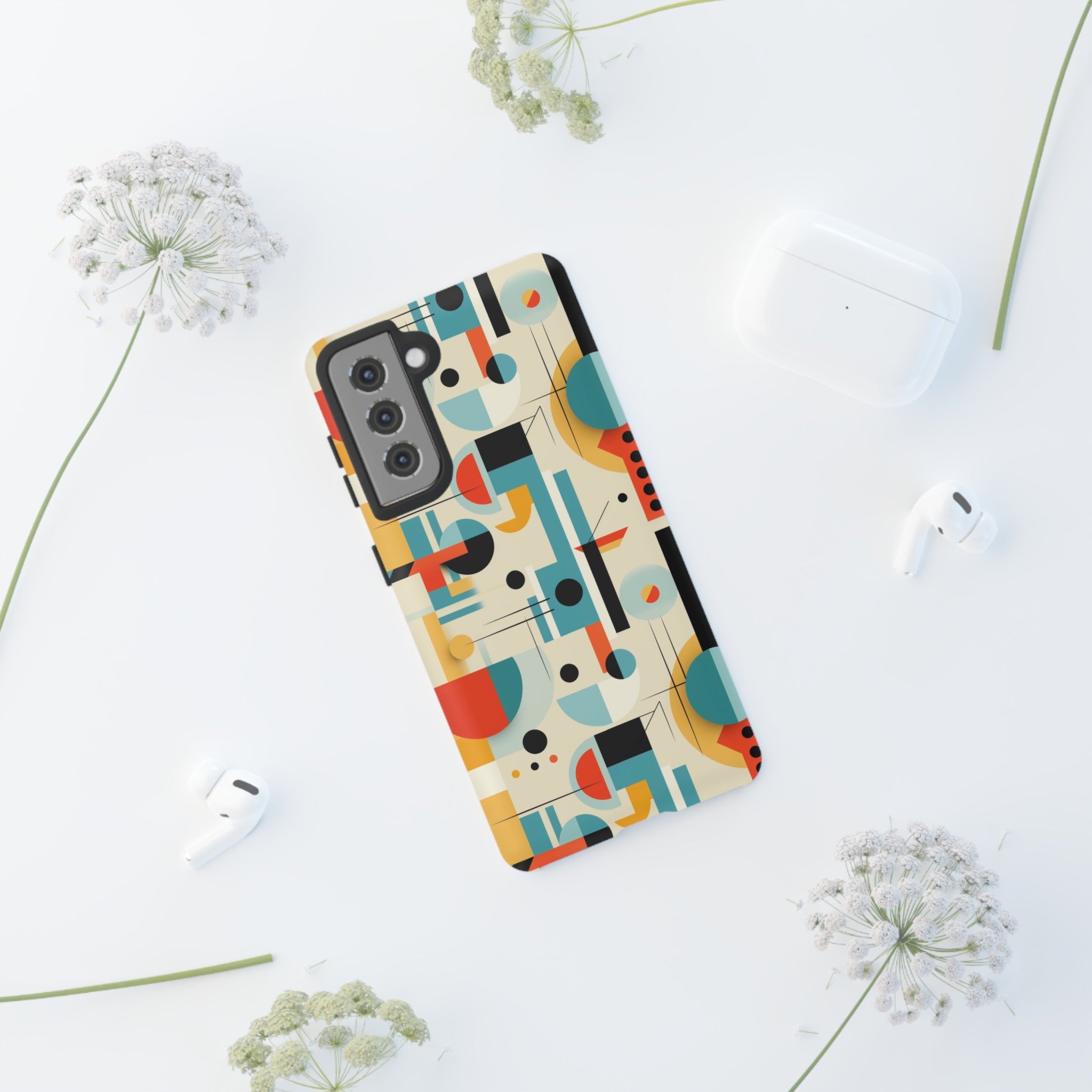 Bauhaus Designed Mid Mod Geometric Groovy Smart Phone, iPhone, Samsung Compatible Tough Cases - Mid Century Modern Gal