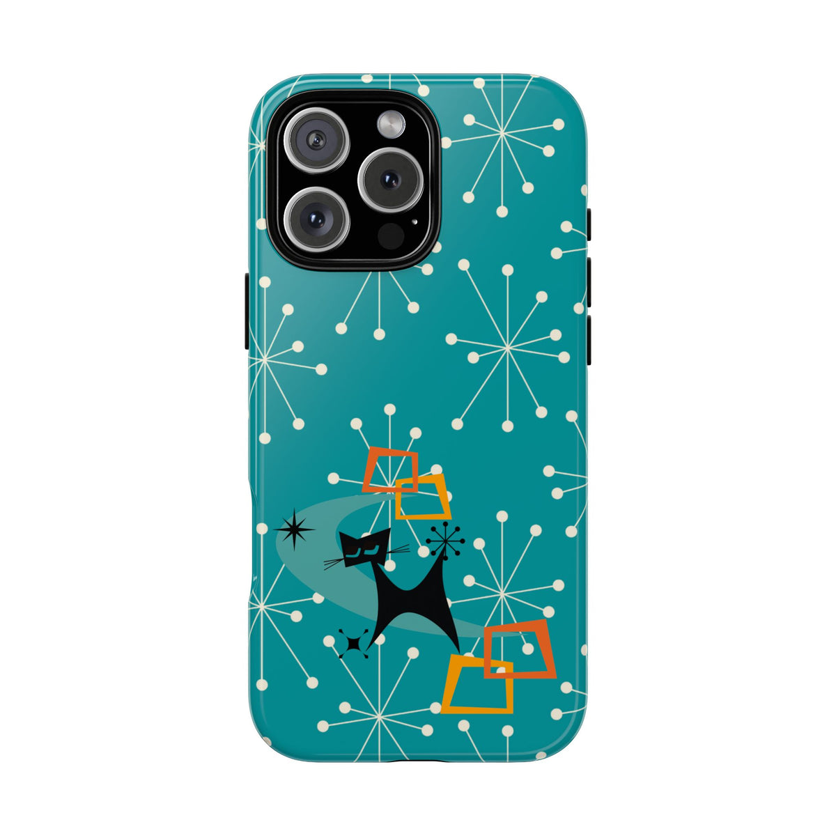 Atomic Space Cat, Starburst Blue, Retro Groovy Smart Phone Tough Phone Cases