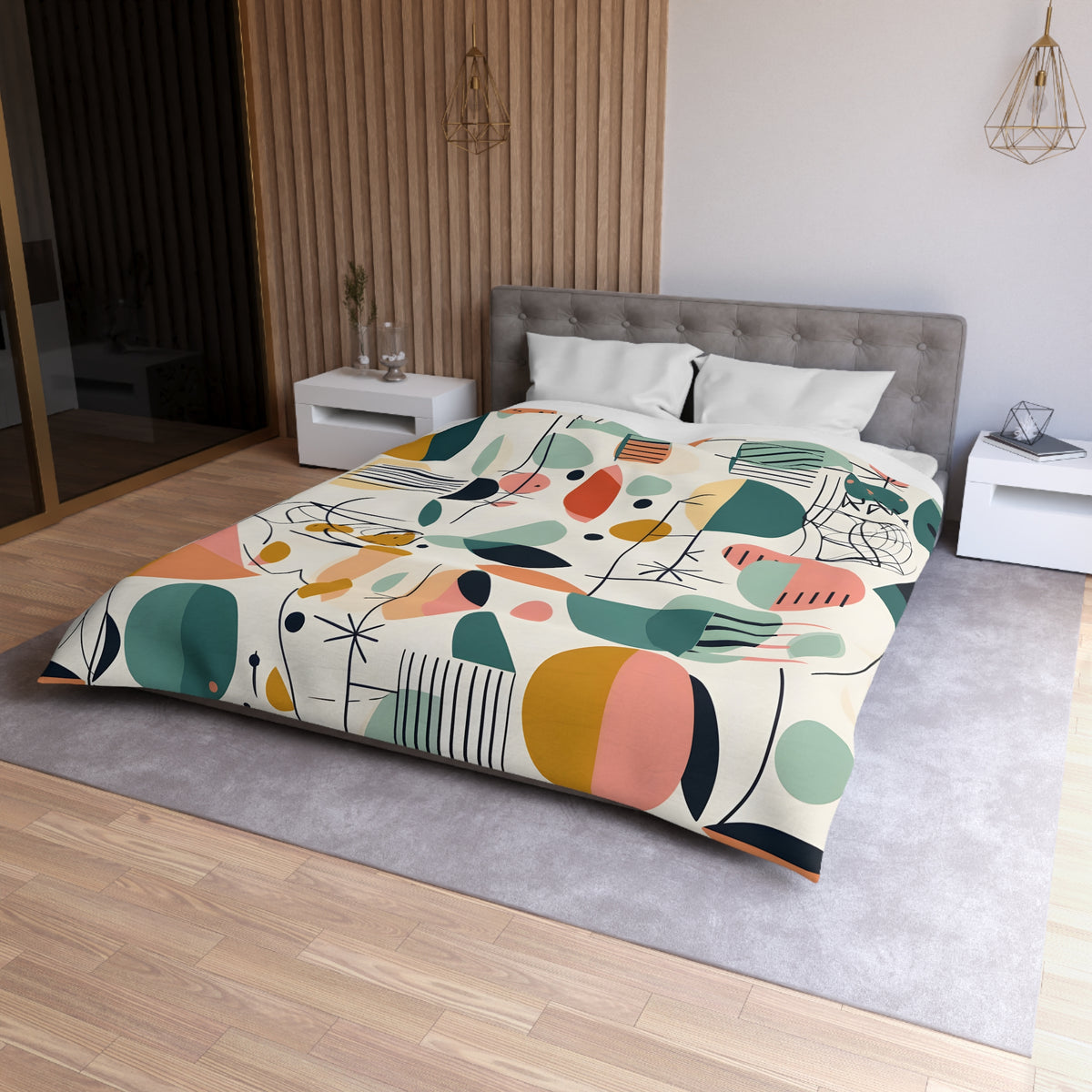 Mid Century Modernist Abstract Designed, Geometric Retro MCM Colorful Funky Duvet Cover - Mid Century Modern Gal