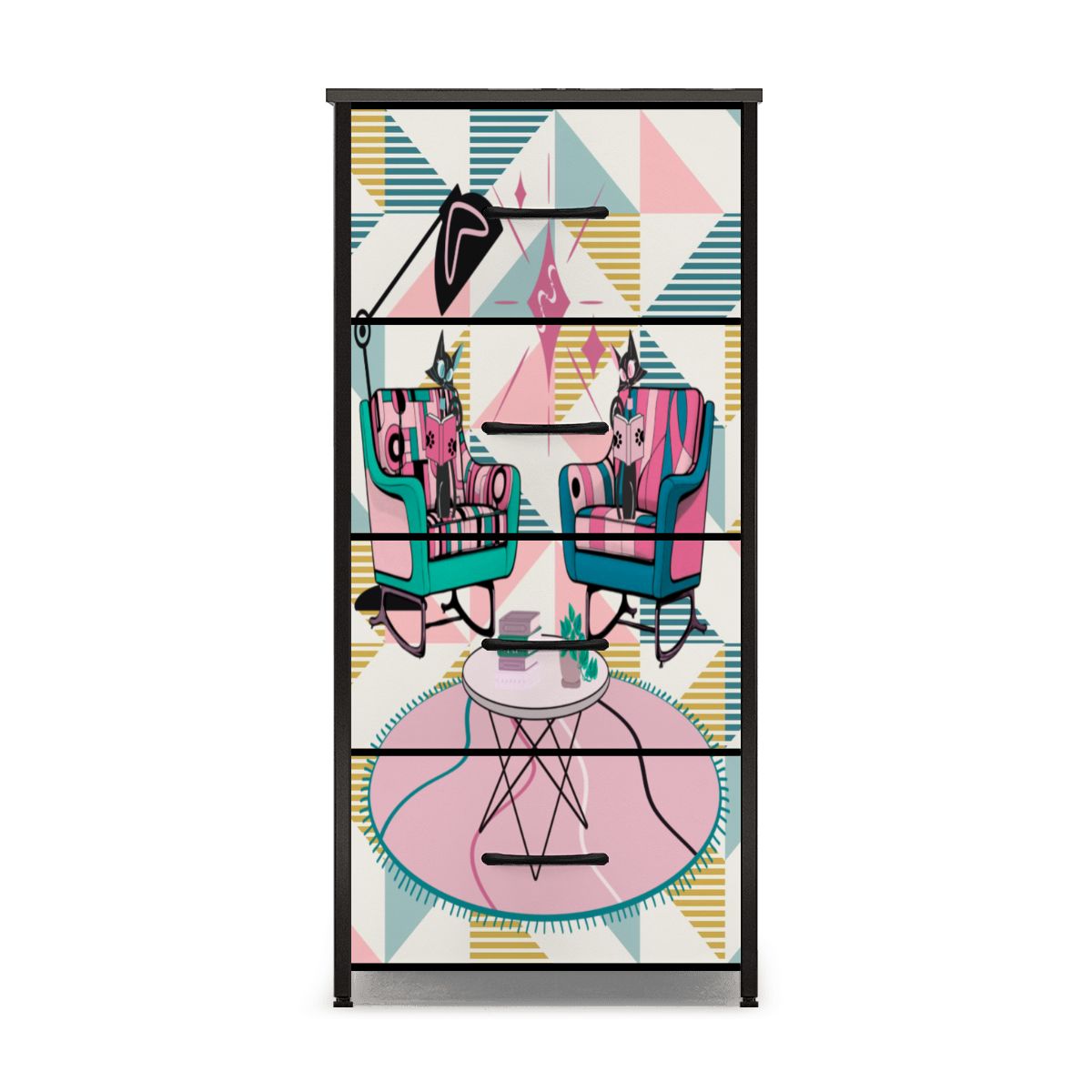 Atomic Reading Cats Kitschy Mod Retro Pink Quirky MCM 4-Drawer Dresser - Mid Century Modern Gal