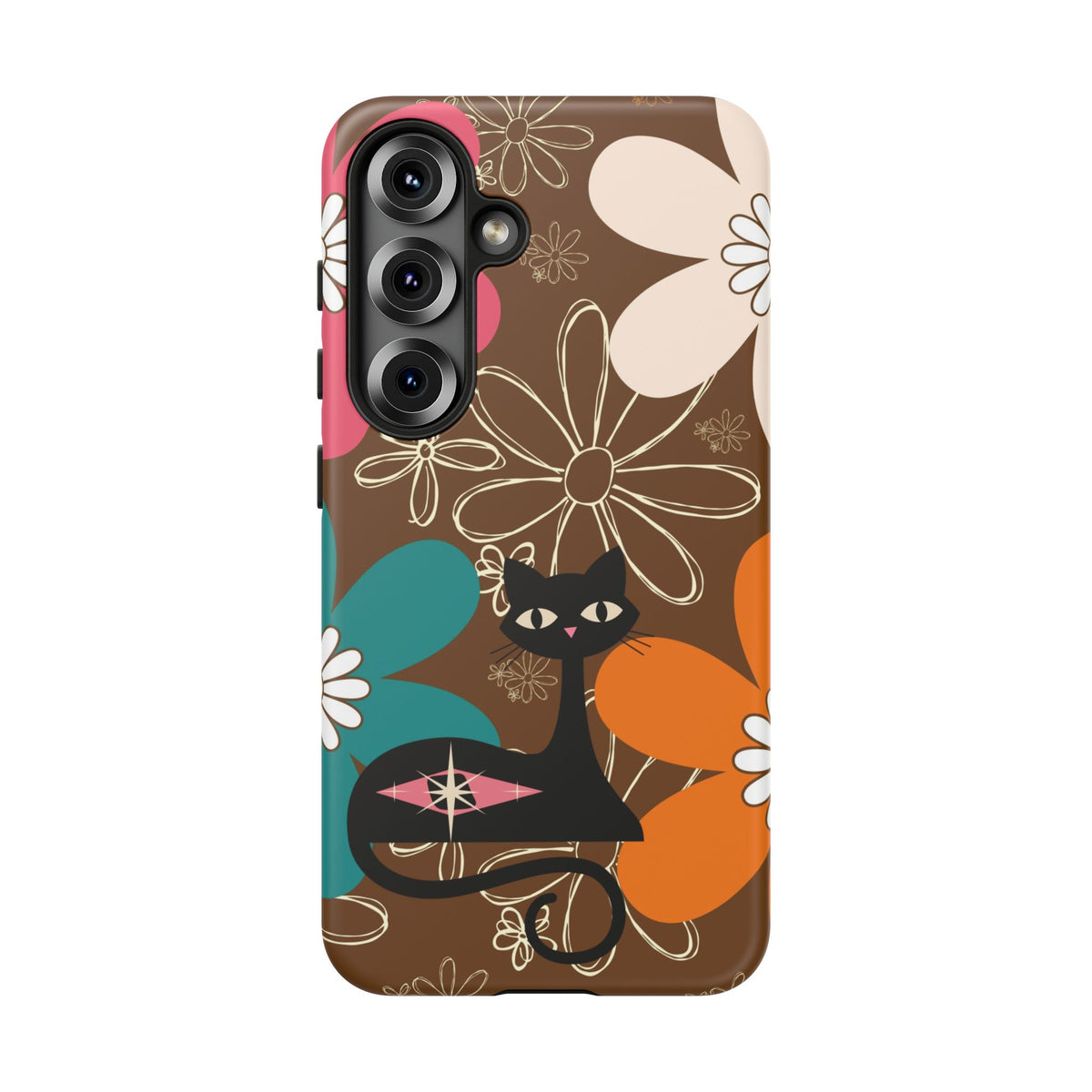 Atomic Cat Retro 70s Vibe Flower Power Tough Cases: Cute Floral and Cat Phone Case for Cat Lovers