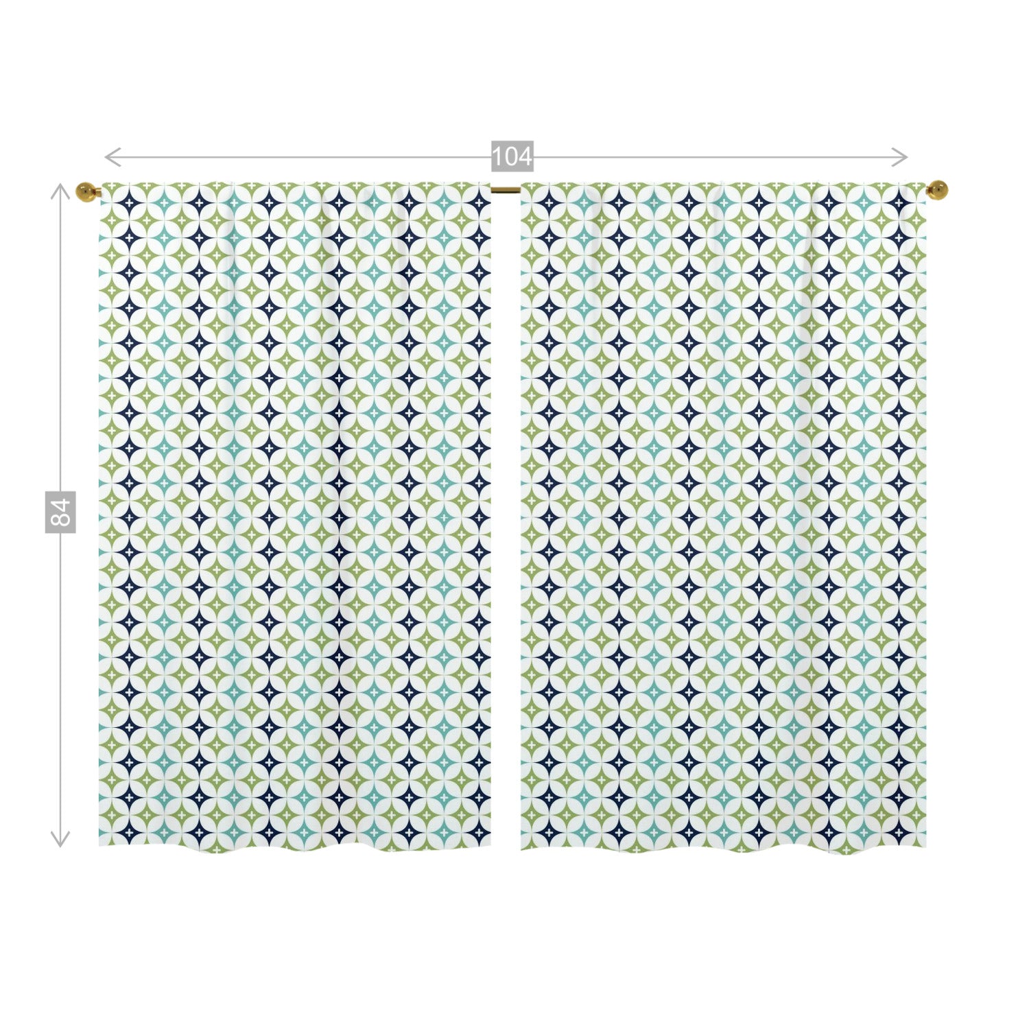 Blue Green, Aqua Diamond Starburst Retro Mid Century Modern Opaque Window Curtains - Mid Century Modern Gal