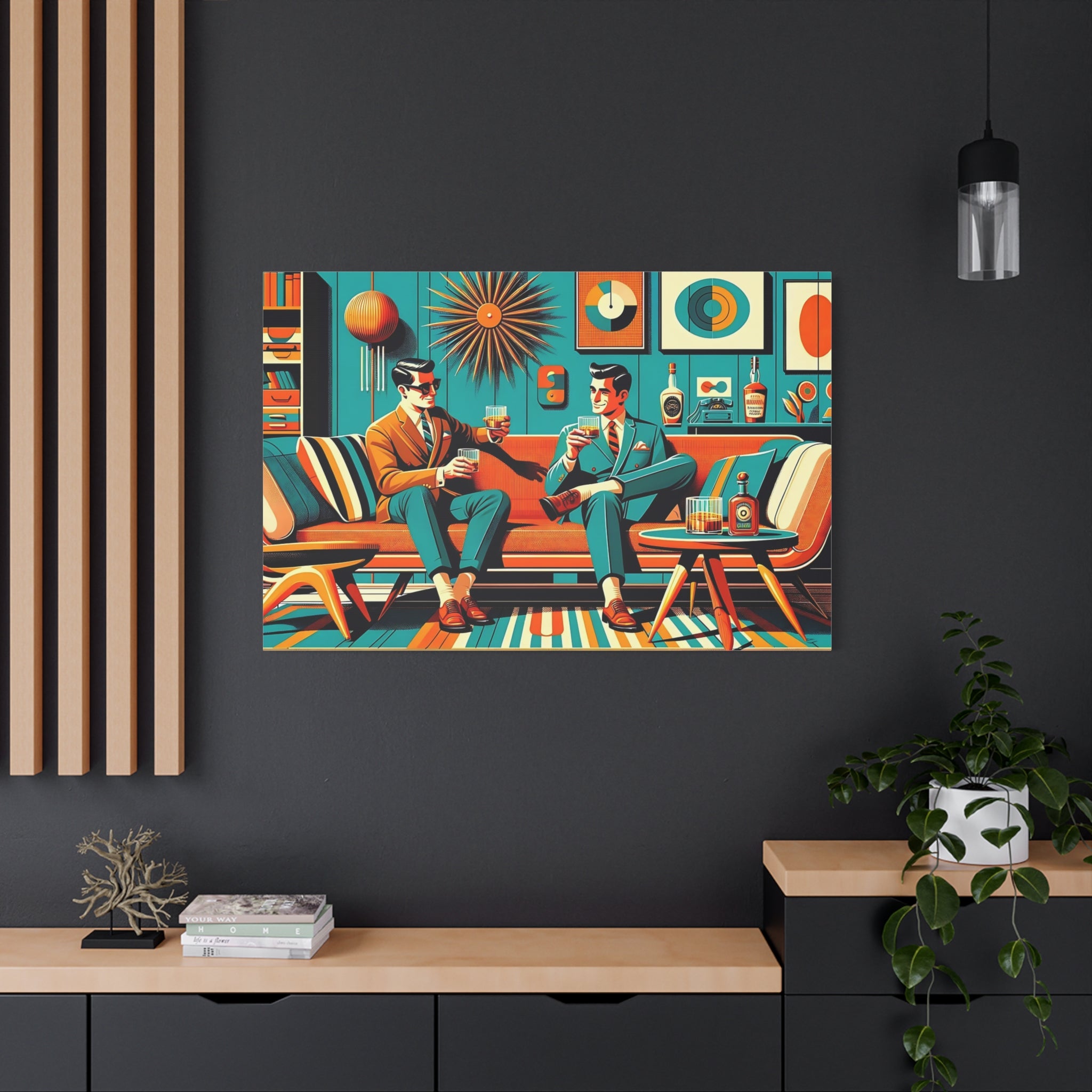 Mid Century Modern Mod Men, Bourbon Drinkers MCM Barware Lounge Wall Art - Mid Century Modern Gal