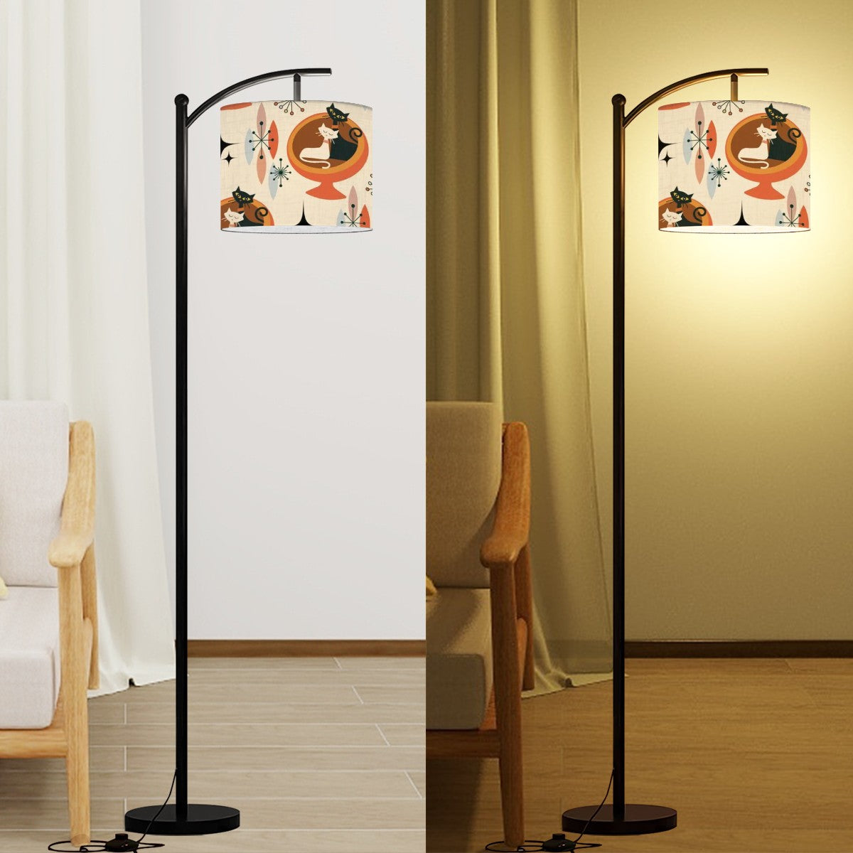 Atomic Cats In Egg Chair Mid Century Modern Arc Floor Lamp - Mid Century Modern Gal