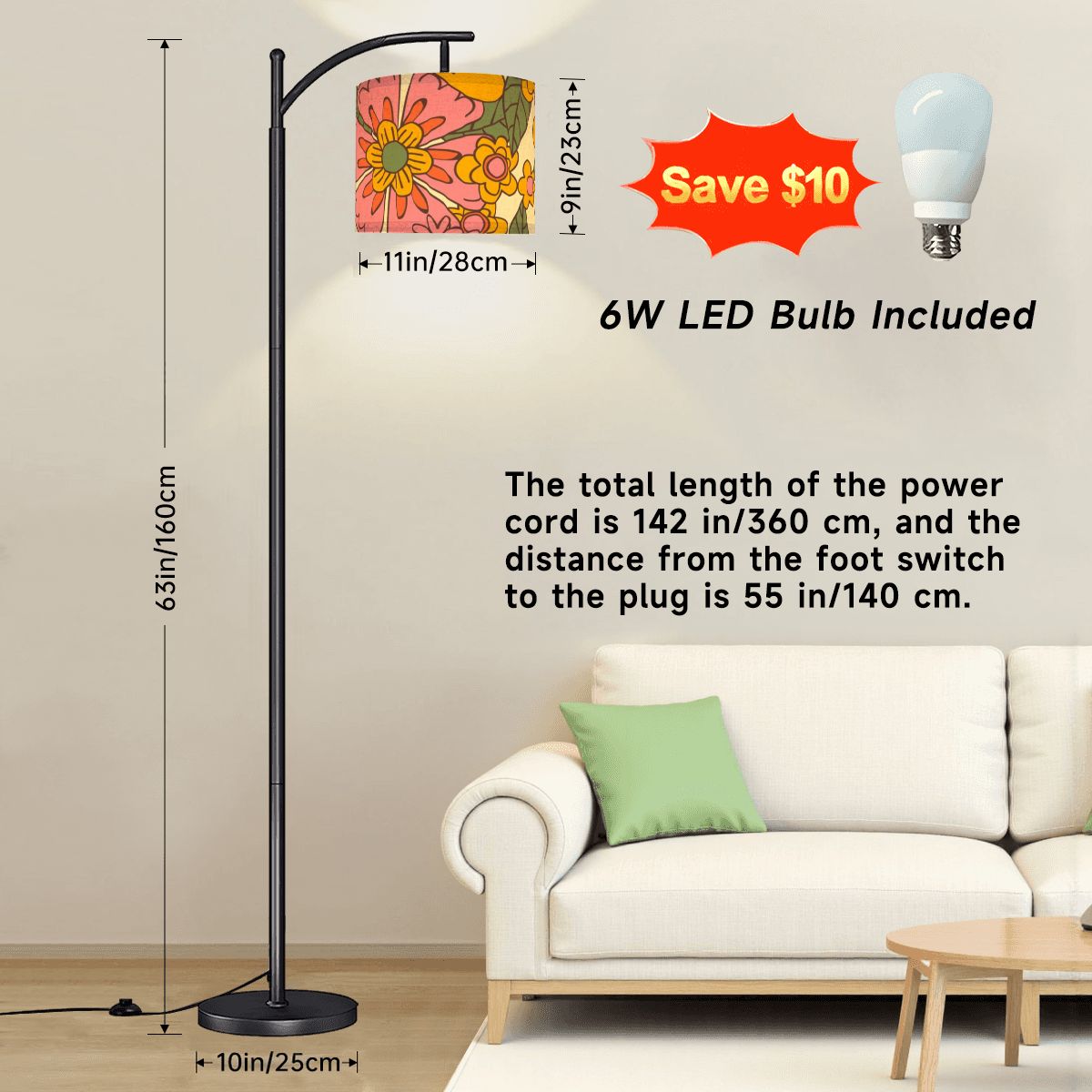 Flower Power Groovy Retro Mod Floral 70s Designed Arc Floor Lamp - Mid Century Modern Gal
