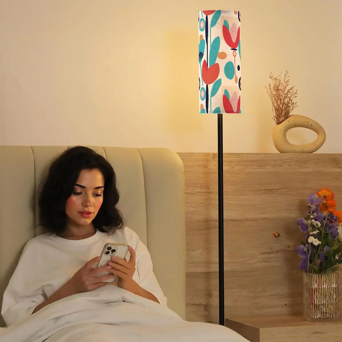 Mid Century Modern Retro Scandinavian Floral Slim Torchiere Floor Lamp - Mid Century Modern Gal