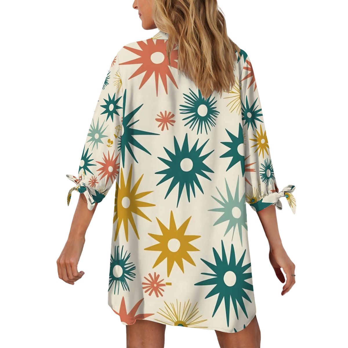 Atomic Starburst Mid Mod Retro Women's Cardigan Shirt Three-Quarter Sleeve Cover Up, Blouse - Mid Century Modern Gal