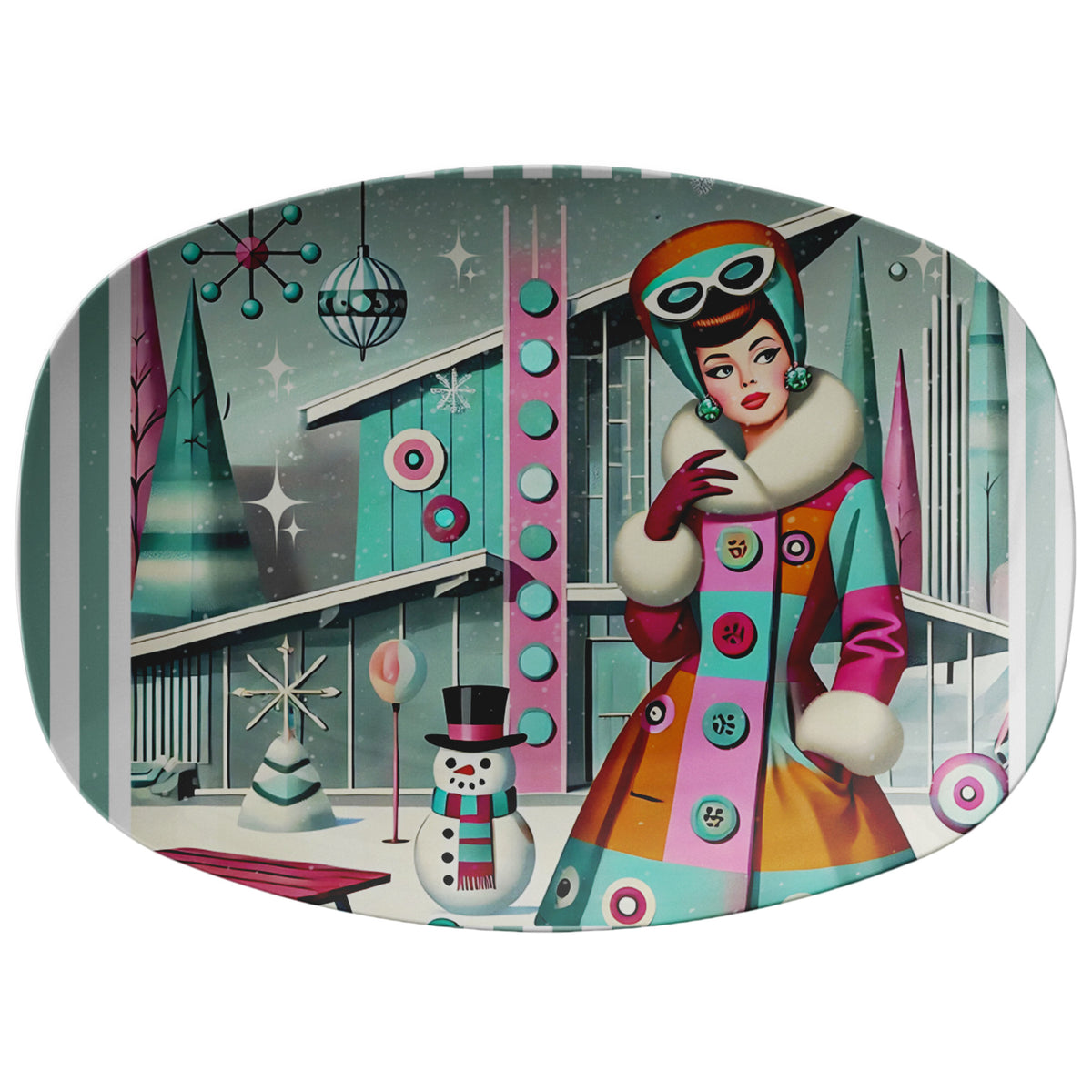 50s Christmas Vintage Kitschy Mod Gal, Winter Wonderland Mid Century Modern Tableware For Christmas, Winter - Mid Century Modern Gal