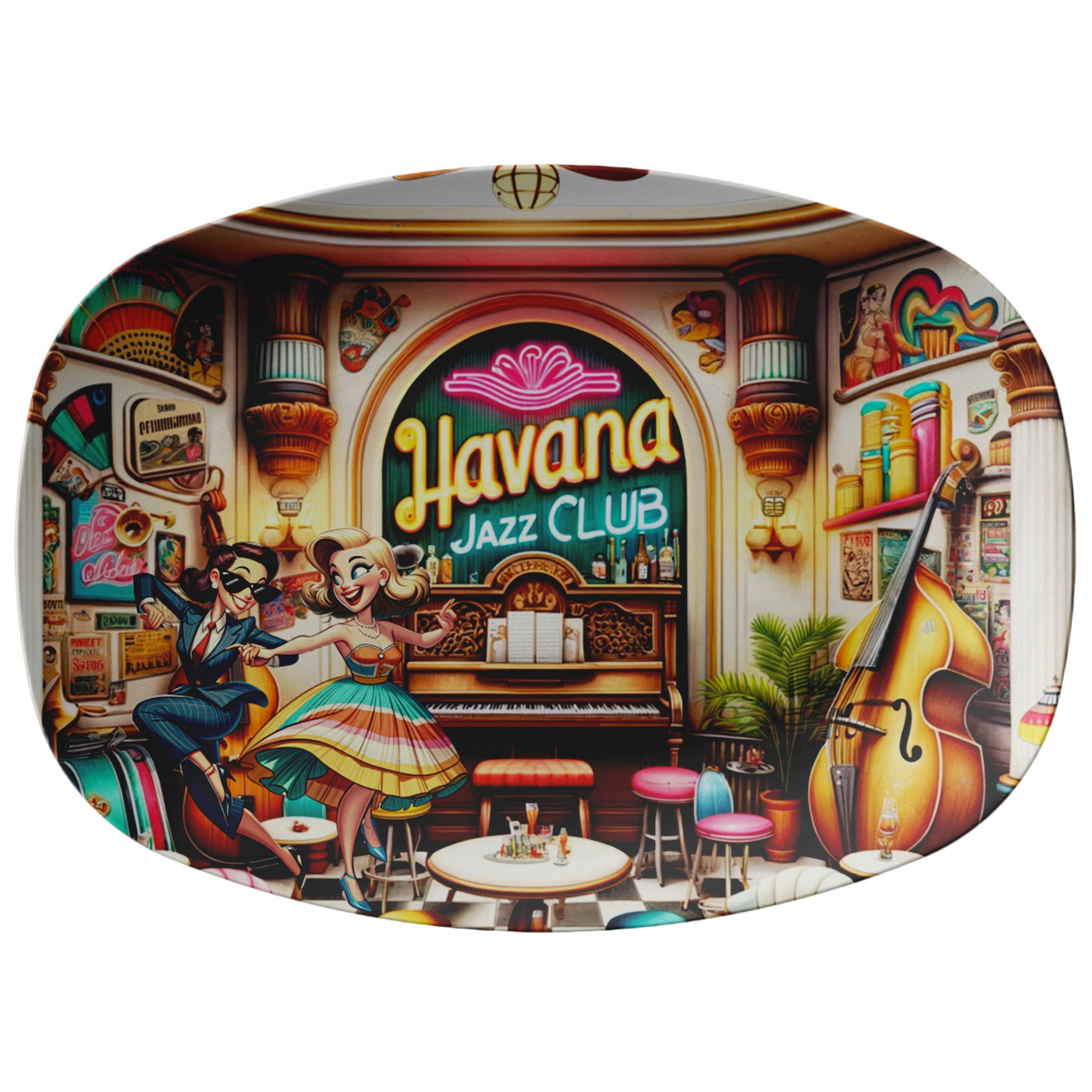 50s Havana Jazz Club, Kitsch Mid Century Modern Retro Gals MCM Party Platter - Mid Century Modern Gal