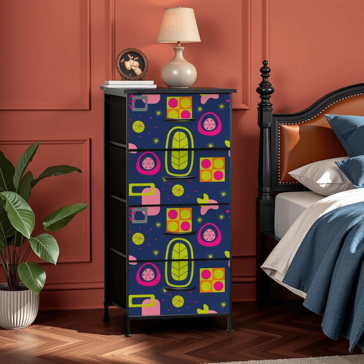 Mid Century Modern Atomic Navy Blue Bright Pink Green 4-Drawer Dresser Mid Century Modern Atomic Navy Blue Bright Pink Green 4-Drawer Dresser