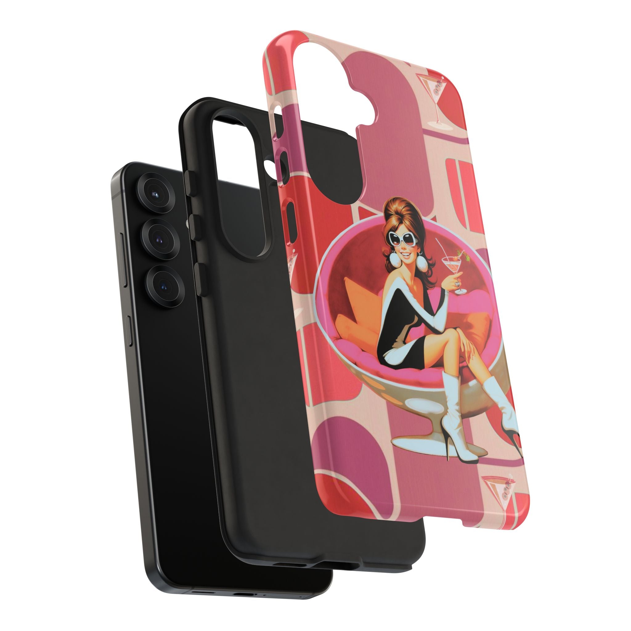 Mid Mod 60s Mod Gal, Kick Back Enjoy, Retro Chic Phone Case with Cocktail Design