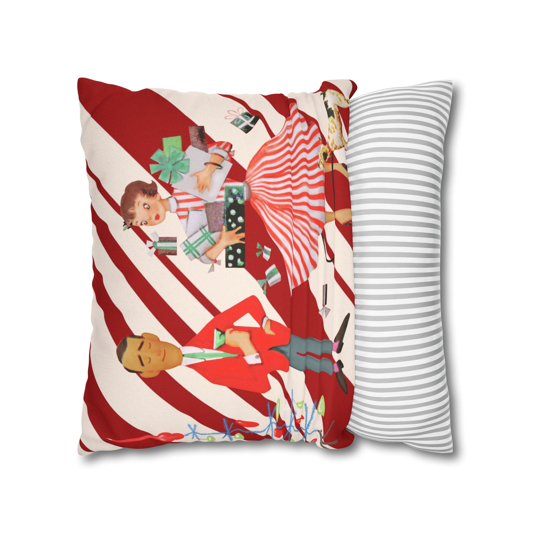 Retro Vintage Christmas Pillow Cover, Red And White Candy Cane Striped, Mid Century Modern Christmas Card Kitschy Holiday Throw - Mid Century Modern Gal
