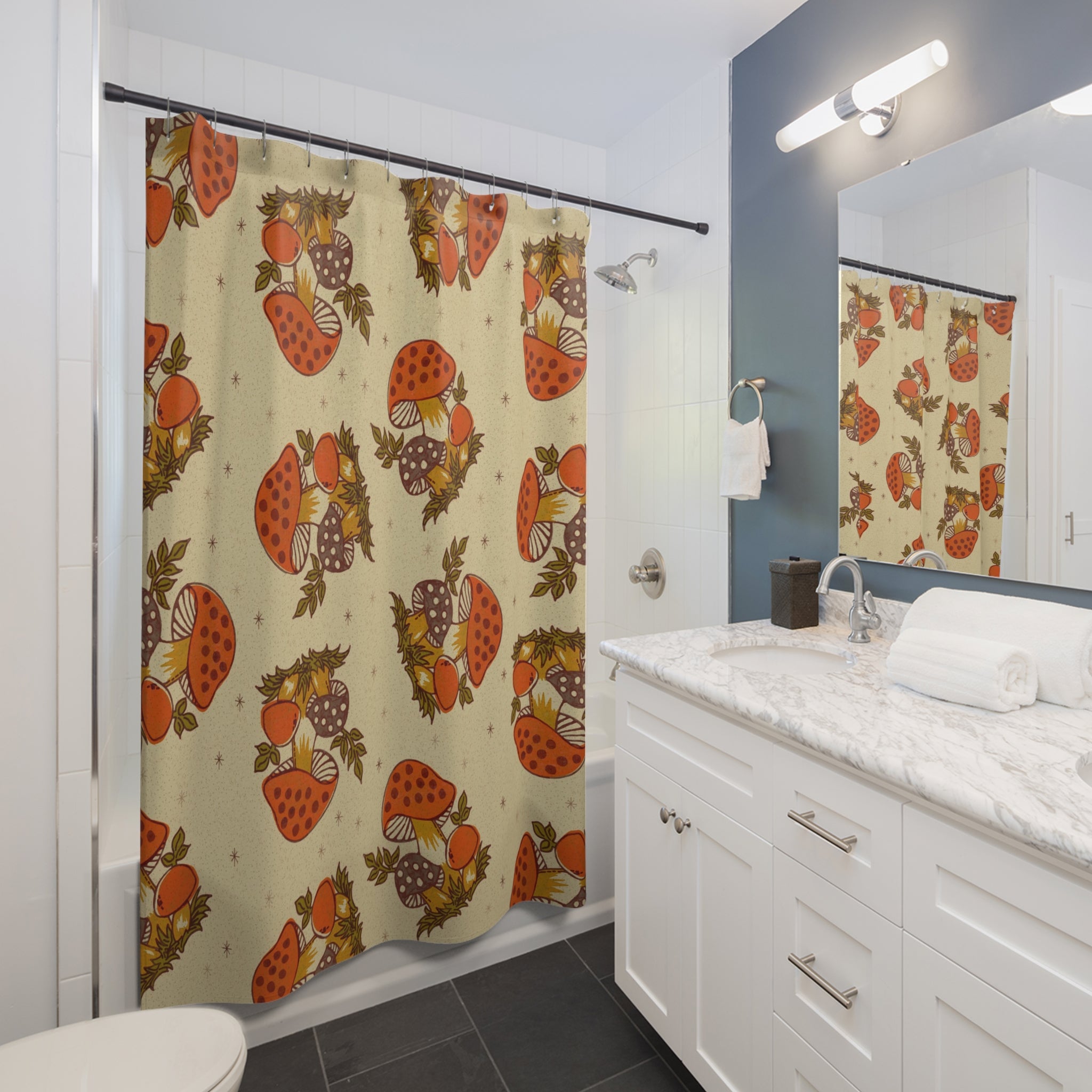 1970s Merry Mushroom Retro Groovy Brown And Orange, Vintage Style Shower Curtain - Mid Century Modern Gal