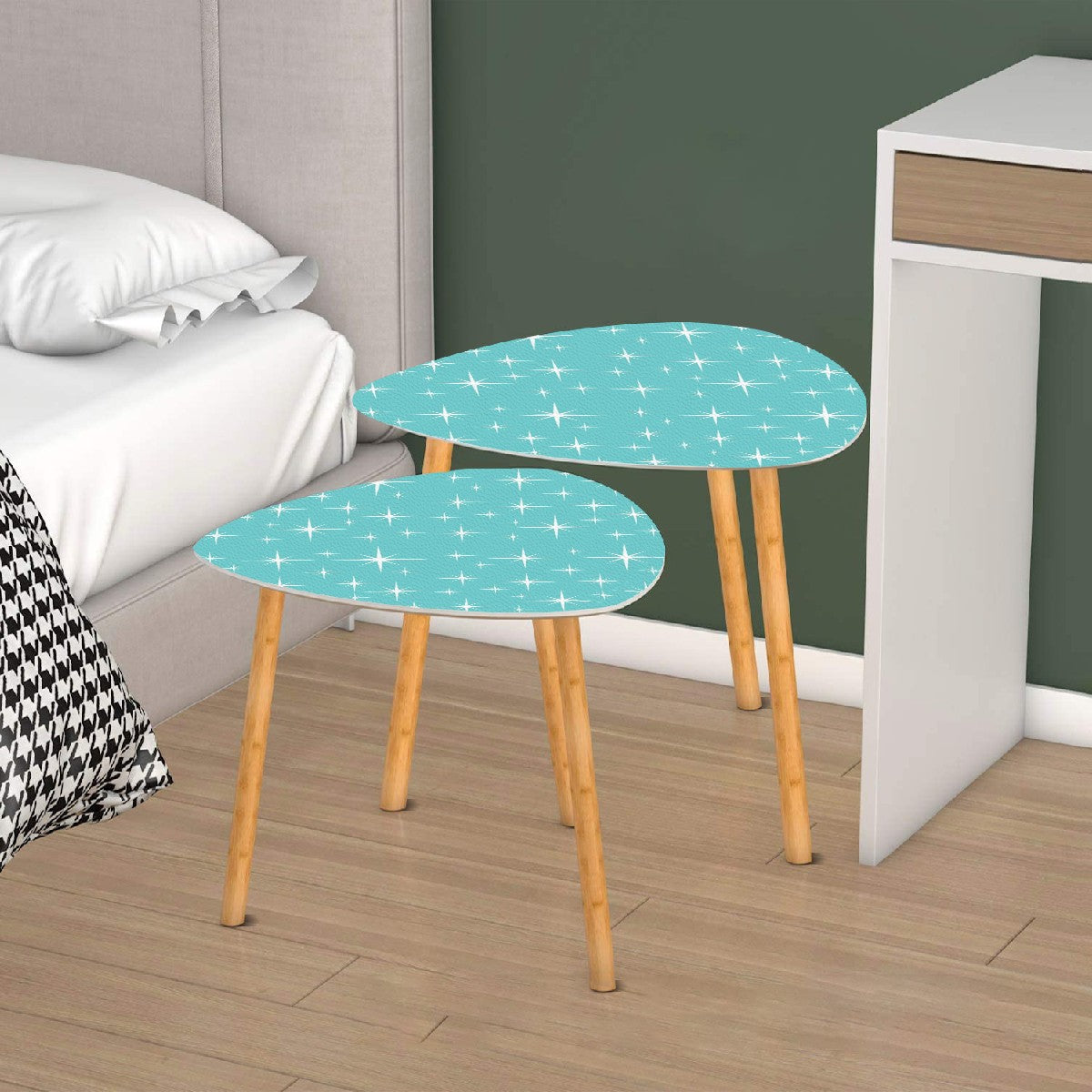 Mid Century Modern Nesting Tables, Aqua White Starburst MCM Furniture - Mid Century Modern Gal