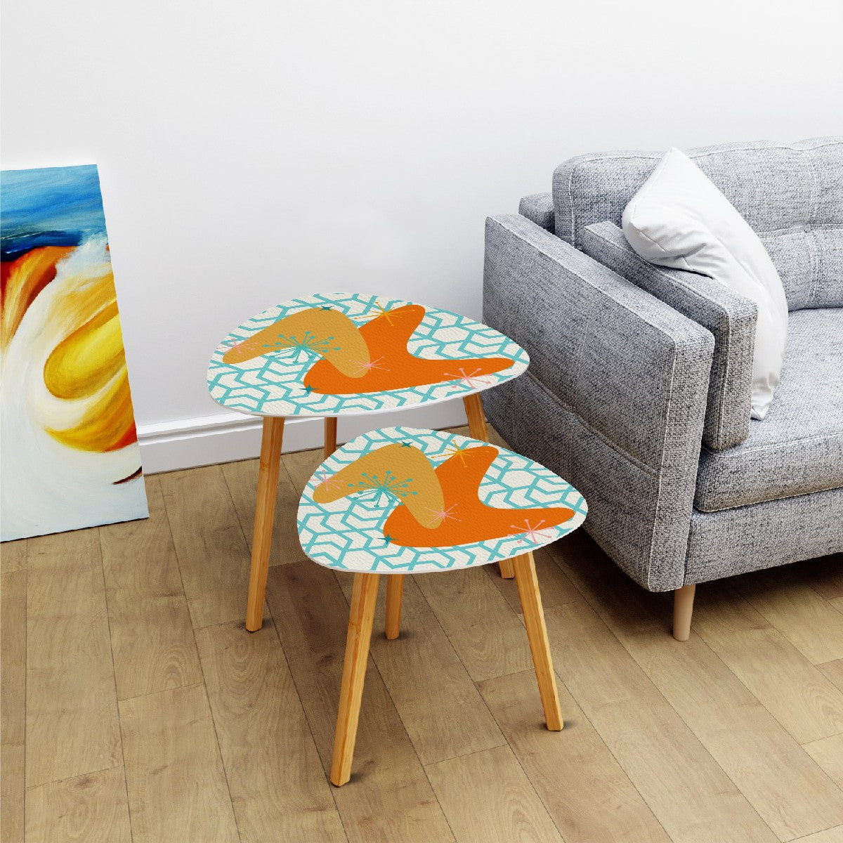 Atomic Boomerang Mid Century Modern Nesting Tables, Orange, Yellow, Teal MCM Furniture - Mid Century Modern Gal