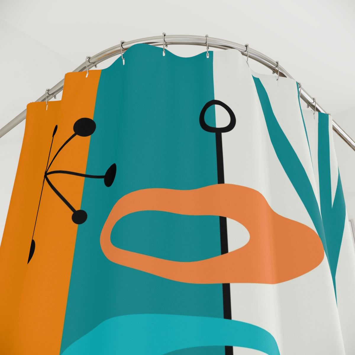 Mid-Century Modern Shower Curtain - Vibrant Orange, Teal Retro Design for Chic Bathrooms - Mid Century Modern Gal