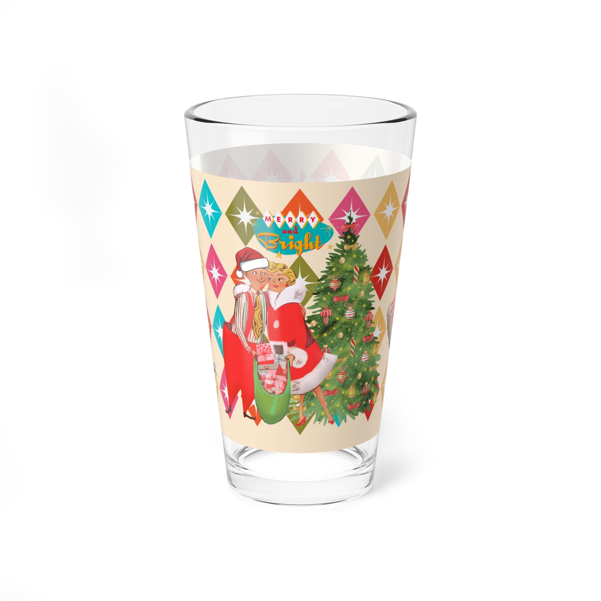 Christmas Mid Century Modern Glass, Holiday Kitsch Drinkware, 50s Atomic Diamond Festive Kitchen Decor, Gift Idea for Holiday Parties - Mid Century Modern Gal