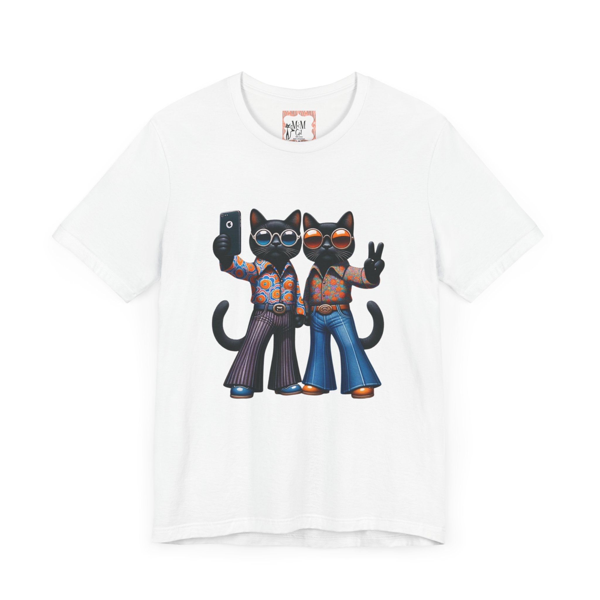 Two Cool Cats, Male Couple, Kitschy Fun Selfie Cats Retro Tee - Mid Century Modern Gal
