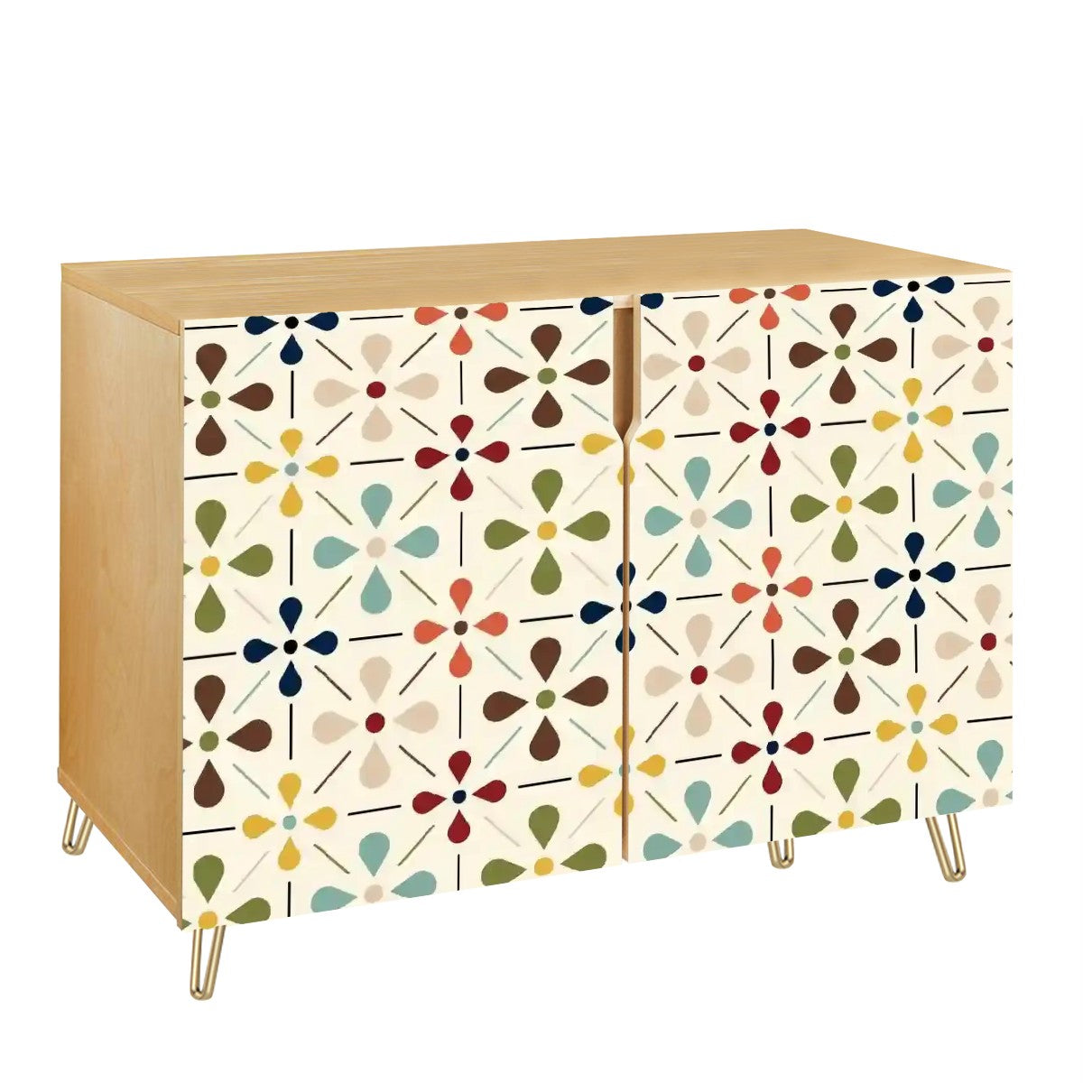 Mid Century Modern Wooden Storage Cabinet With Scandinavian Flower Design - Mid Century Modern Gal