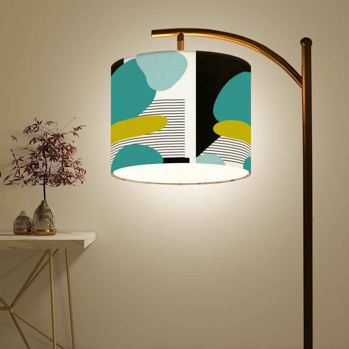 Mid Century Modern Amoeba Designed Geometric Black, Teal, Green Arc Floor Lamp - Mid Century Modern Gal