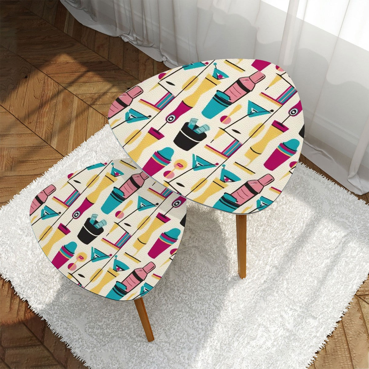 Mid Century Modern Kitschy Cocktail Tables, Pink, Aqua Yellow MCM Barware Accessories - Mid Century Modern Gal