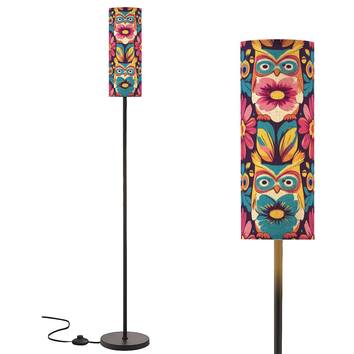 70s Owl Flower Power Pink Blue Yellow Kitschy Mod Floor Lamp - Mid Century Modern Gal
