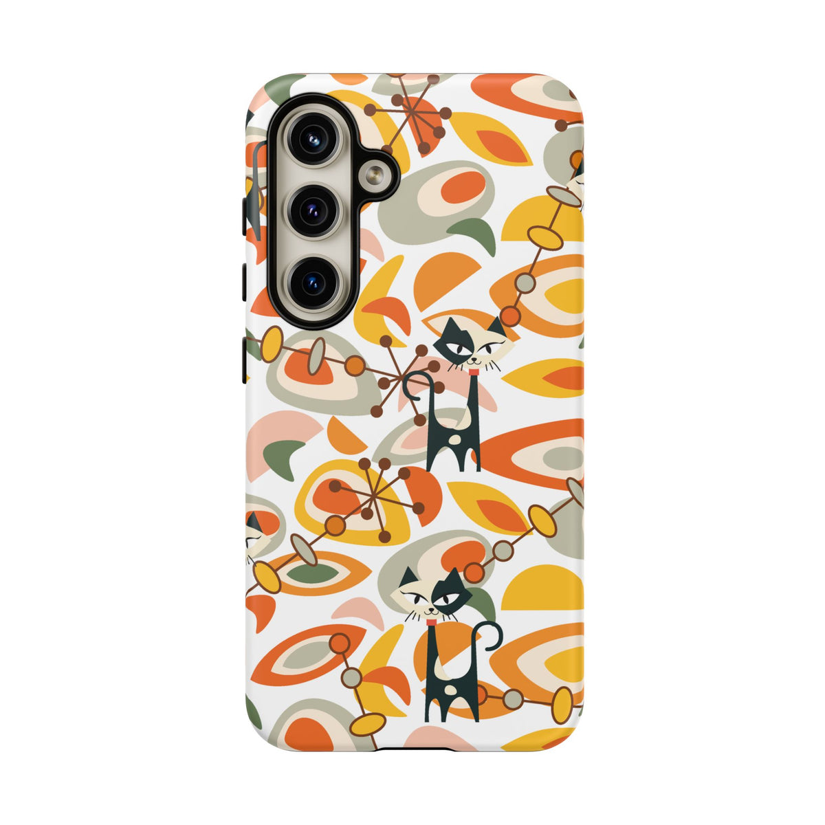 Atomic Cat Mid Mod Orange, Yellow, Groovy Cat Smart Phone Tough Cases - Mid Century Modern Gal