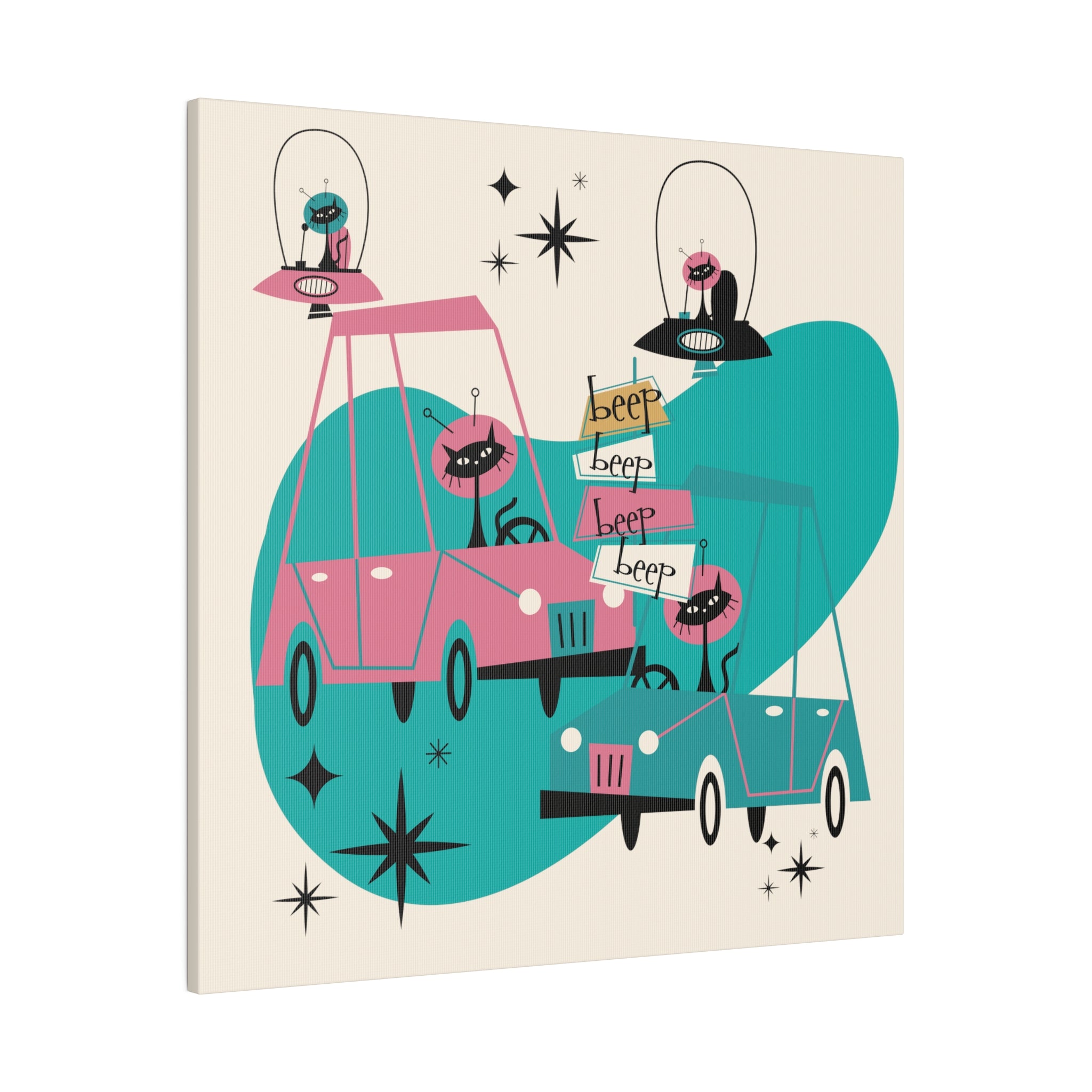 Atomic Cat, Space Kitties, Kitschy Mid Century Modern, Quirky Fun MCM Wall Art For Atomic Age Lovers - Mid Century Modern Gal