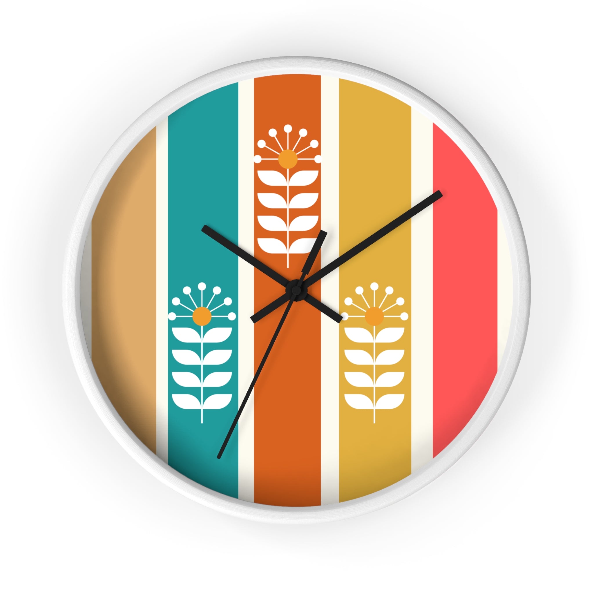 Retro Scandinavian Floral Wall Clock - Mid-Century Modern Design Perfect for Home Decor - Mid Century Modern Gal