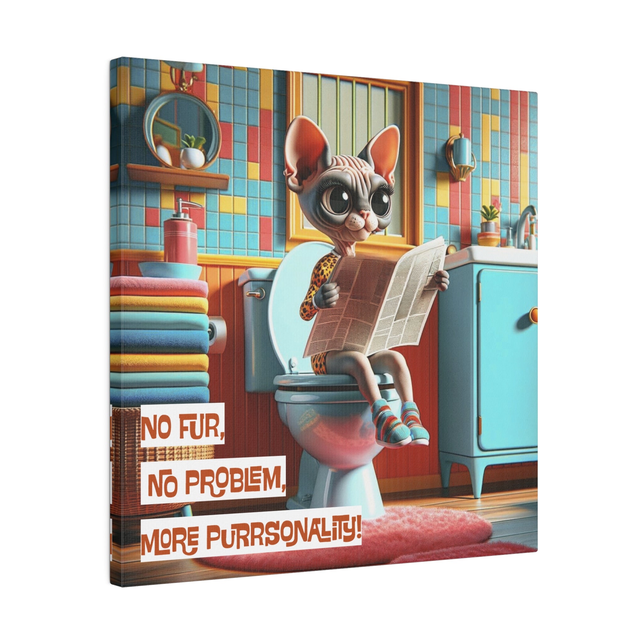 Hairless Cat Art, Funny Kitschy Mid Century Modern Bathroom Wall Art - Mid Century Modern Gal