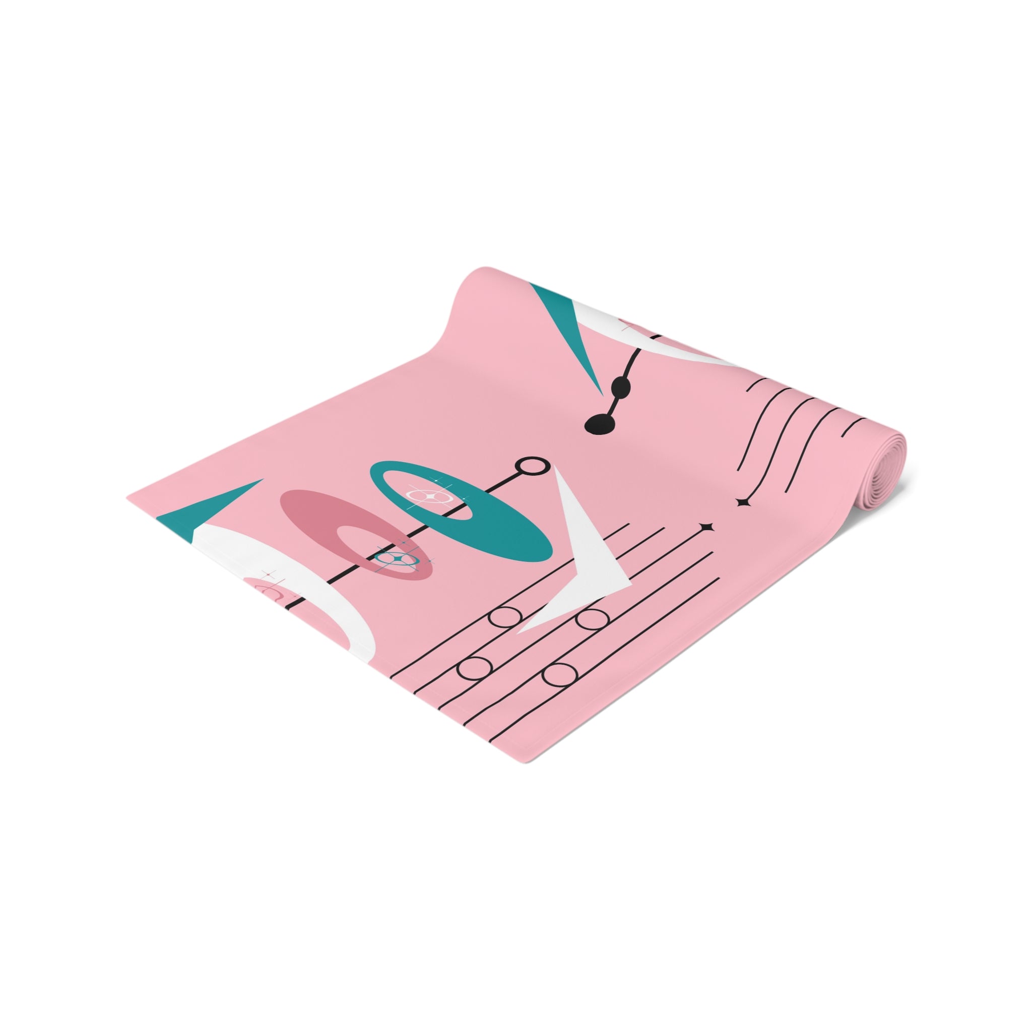Atomic Pink, Teal Mid Century Modern Abstract Table Runner - Mid Century Modern Gal