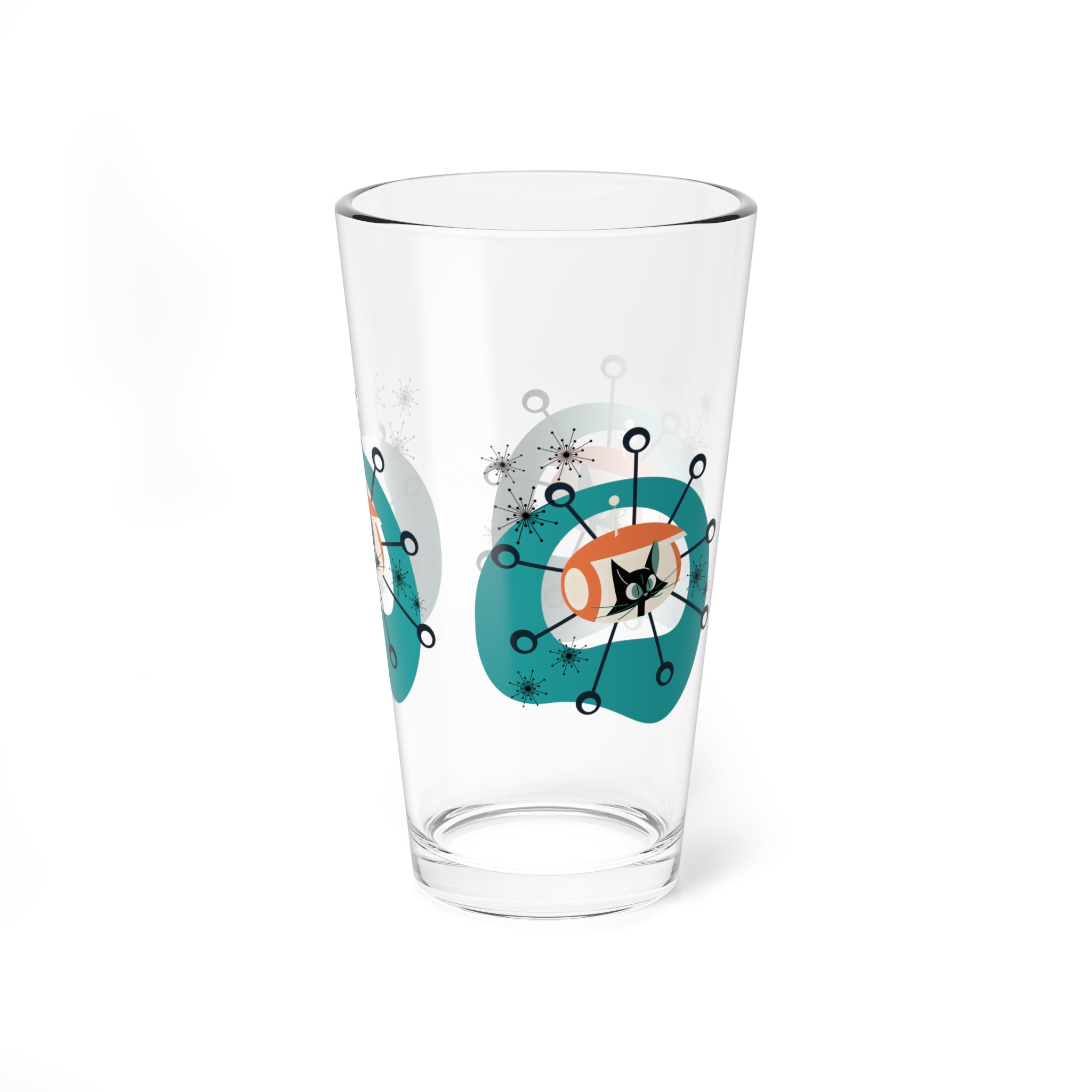 Atomic Cat Glass, Space Kittie, Kitschy Cat, Starburst Mid Century Modern Barware - Mid Century Modern Gal