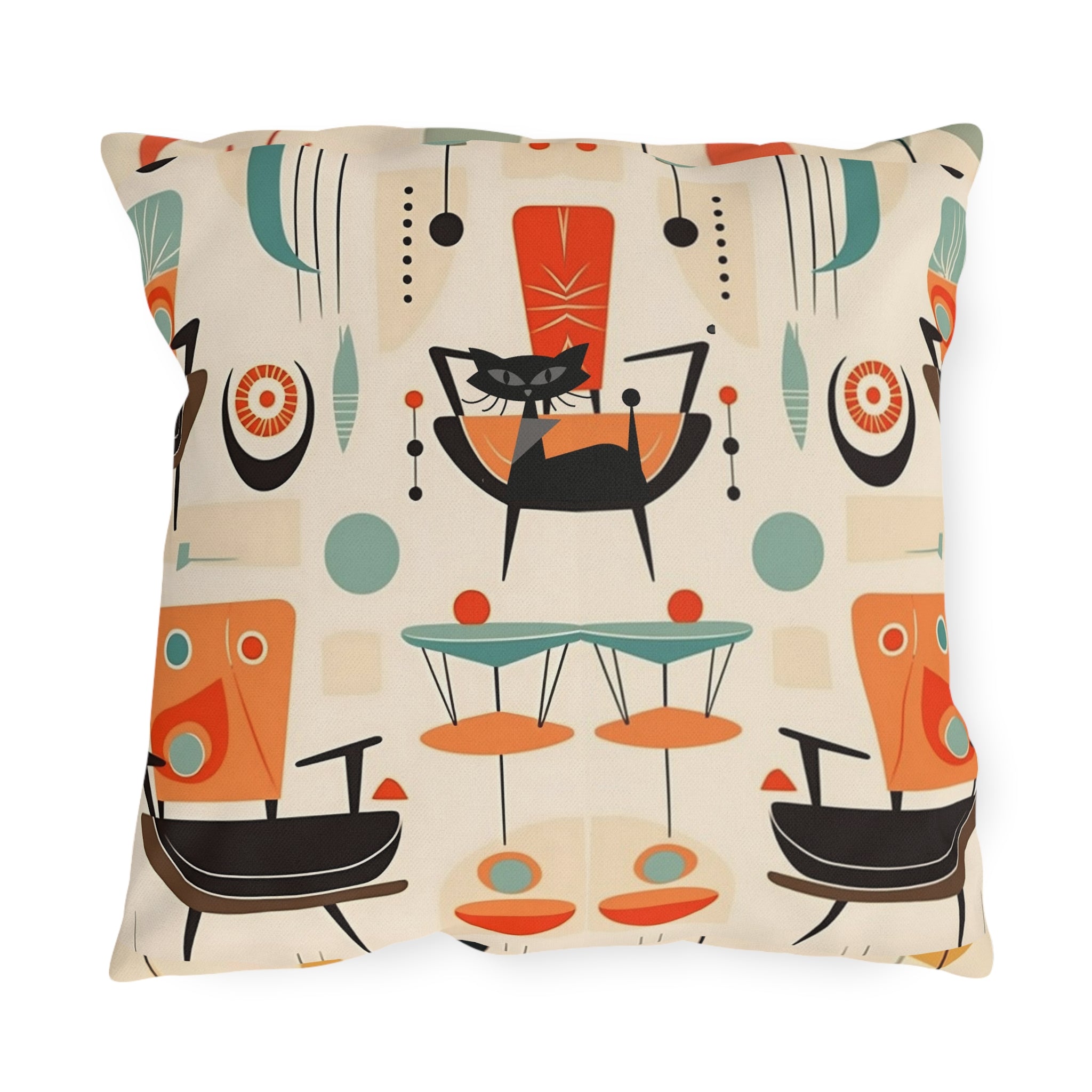 Mid Century Modern Atomic Cat, Mid Mod Party Outdoor Pillows - Mid Century Modern Gal