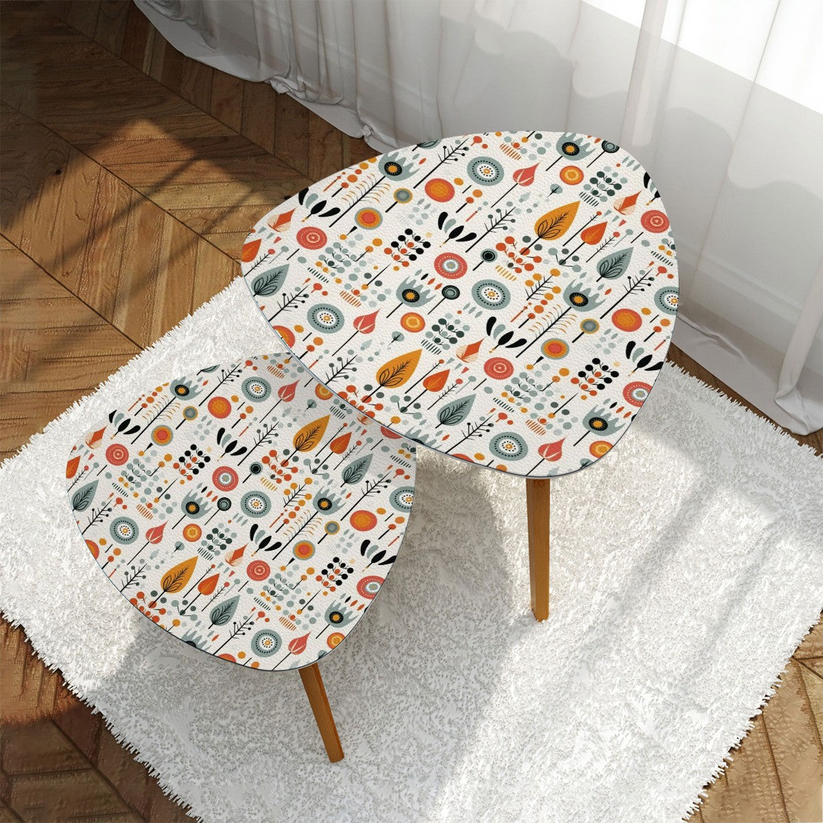 Modern Scandinavian Floral MCM Nesting Tables - Mid Century Modern Gal
