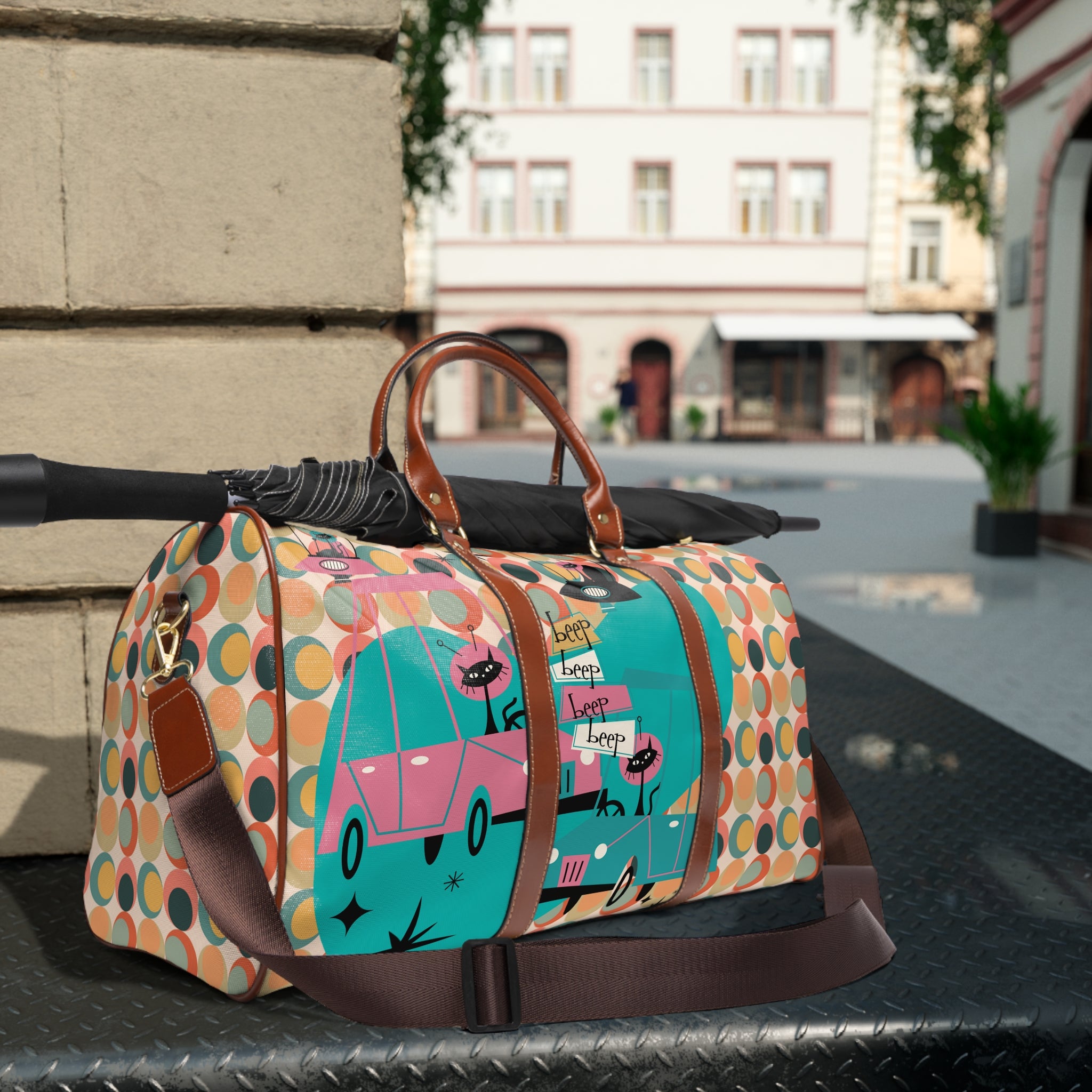 Atomic Cat, Time Capsule Travel Mid Century Modern Quirky Fun Carry On, Weekender, Waterproof Travel Bag - Mid Century Modern Gal