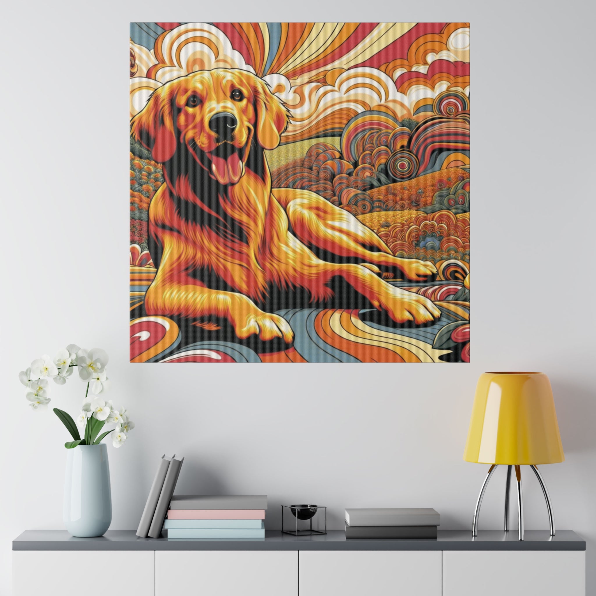 Golden Retriever Gift, Retro Wall Art, Groovy Hipster Style Mod, Golden Mom Dog Lover Wall Art - Mid Century Modern Gal